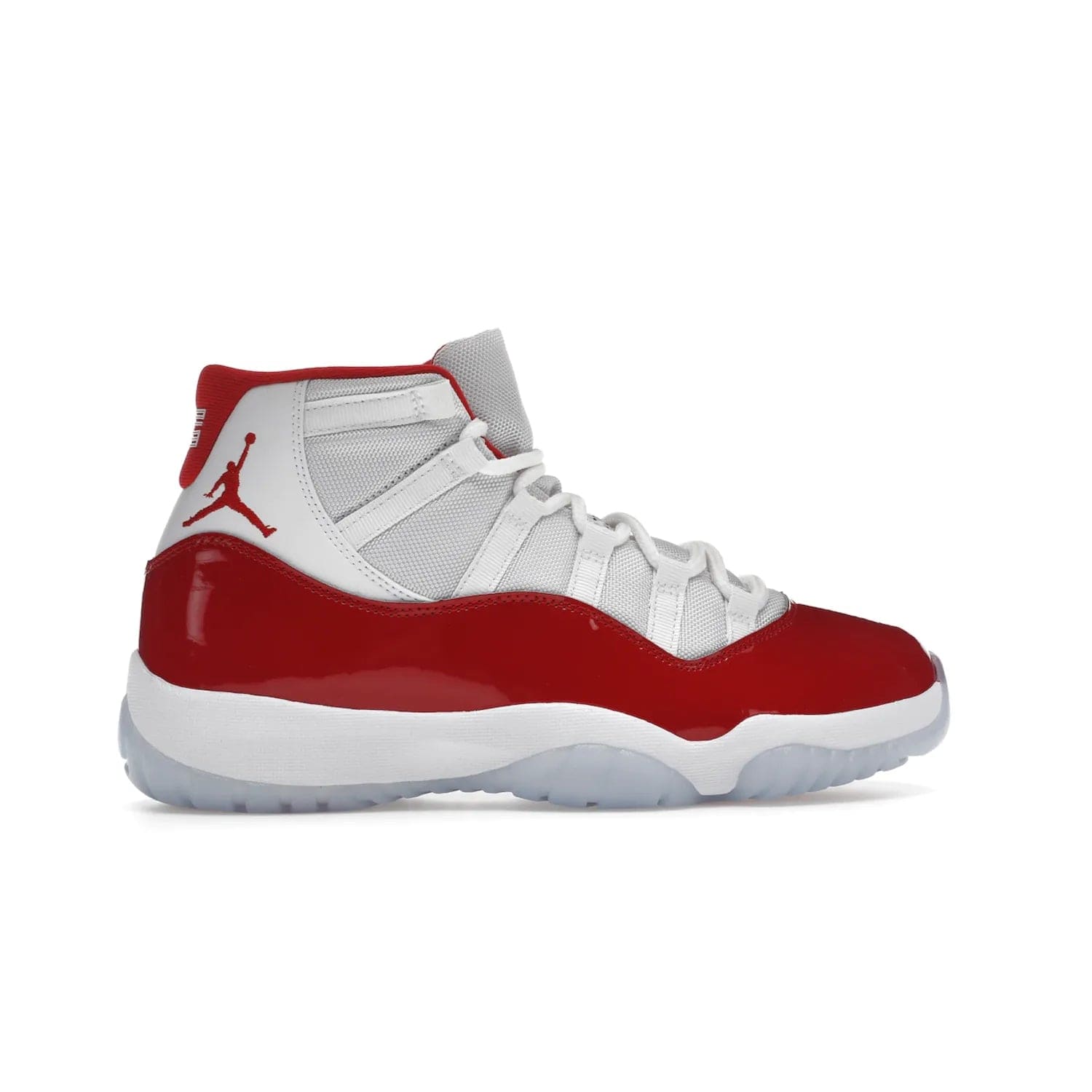 Jordan 11 Retro Cherry (2022) - Image 36 - Only at www.BallersClubKickz.com - The Air Jordan 11 Cherry features classic patent leather with Cherry red accents, icy blue outsole, and debossed 23 on the heel tab. Refresh your sneaker game with this iconic update, available December 10, 2022.