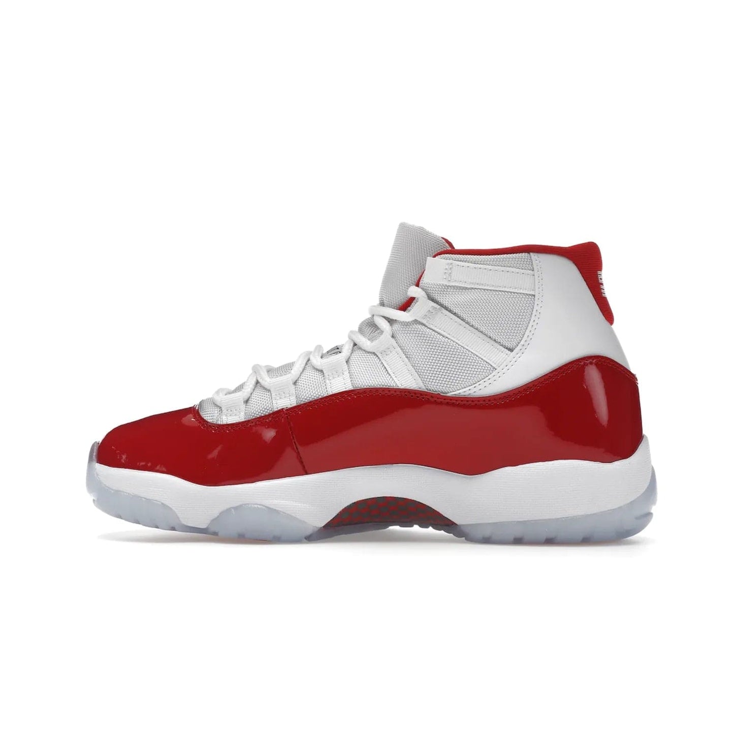 Jordan 11 Retro Cherry (2022) - Image 20 - Only at www.BallersClubKickz.com - The Air Jordan 11 Cherry features classic patent leather with Cherry red accents, icy blue outsole, and debossed 23 on the heel tab. Refresh your sneaker game with this iconic update, available December 10, 2022.