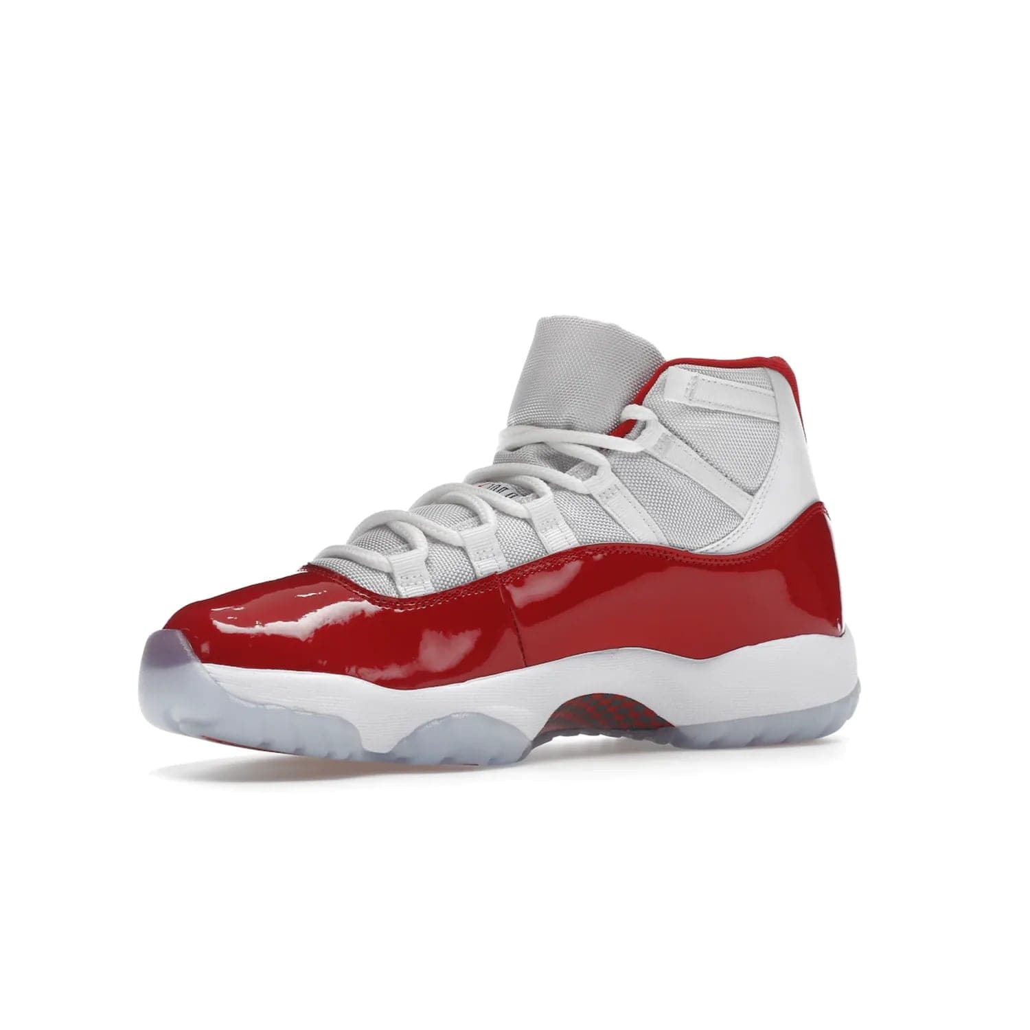 Jordan 11 Retro Cherry (2022) - Image 16 - Only at www.BallersClubKickz.com - The Air Jordan 11 Cherry features classic patent leather with Cherry red accents, icy blue outsole, and debossed 23 on the heel tab. Refresh your sneaker game with this iconic update, available December 10, 2022.