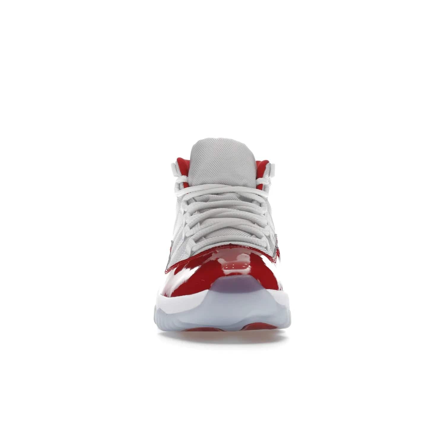Jordan 11 Retro Cherry (2022) - Image 10 - Only at www.BallersClubKickz.com - The Air Jordan 11 Cherry features classic patent leather with Cherry red accents, icy blue outsole, and debossed 23 on the heel tab. Refresh your sneaker game with this iconic update, available December 10, 2022.