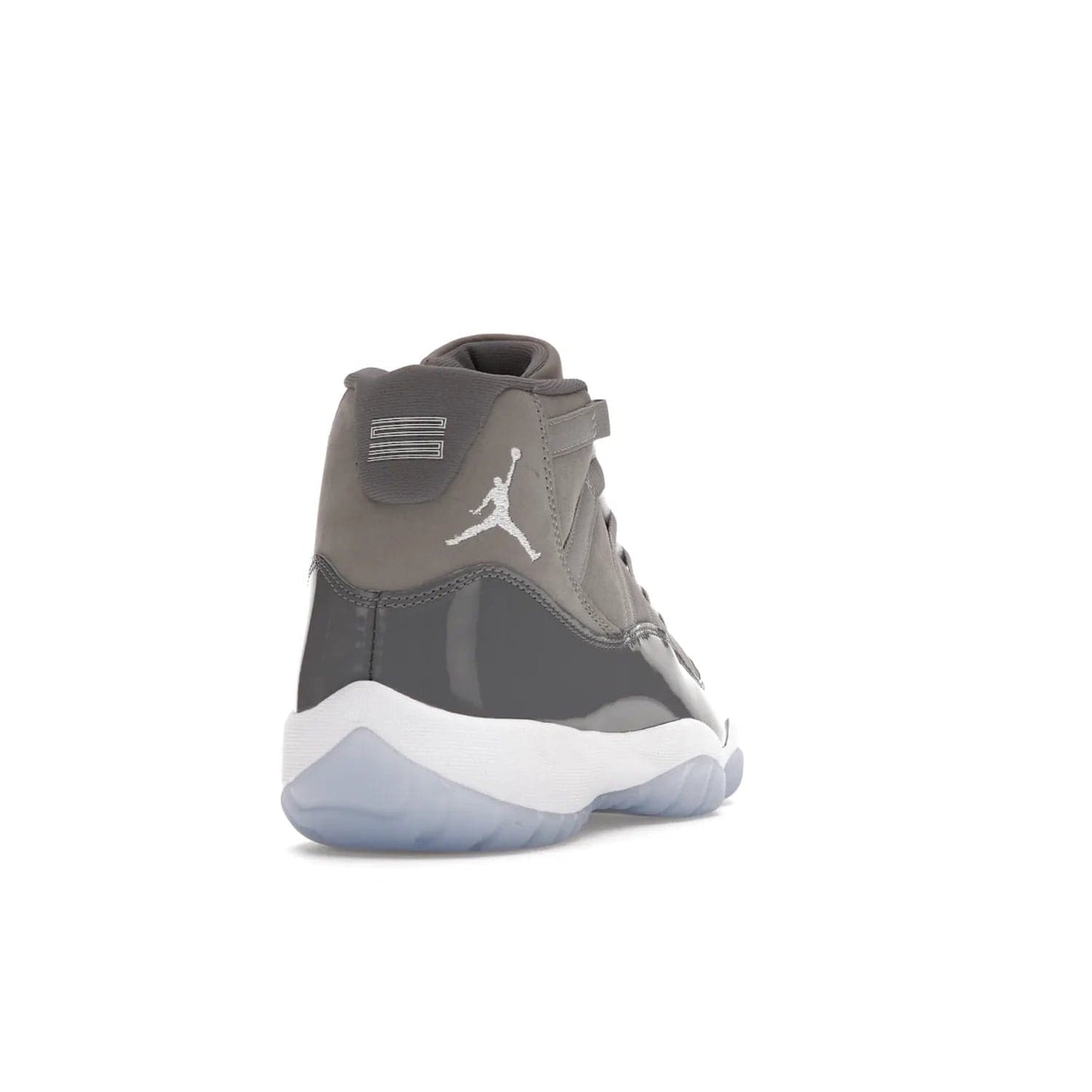 Jordan 11 Retro Cool Grey (2021) - Image 30 - Only at www.BallersClubKickz.com - Shop the Air Jordan 11 Retro Cool Grey (2021) for a must-have sneaker with a Cool Grey Durabuck upper, patent leather overlays, signature Jumpman embroidery, a white midsole, icy blue translucent outsole, and Multi-Color accents.  Released in December 2021 for $225.