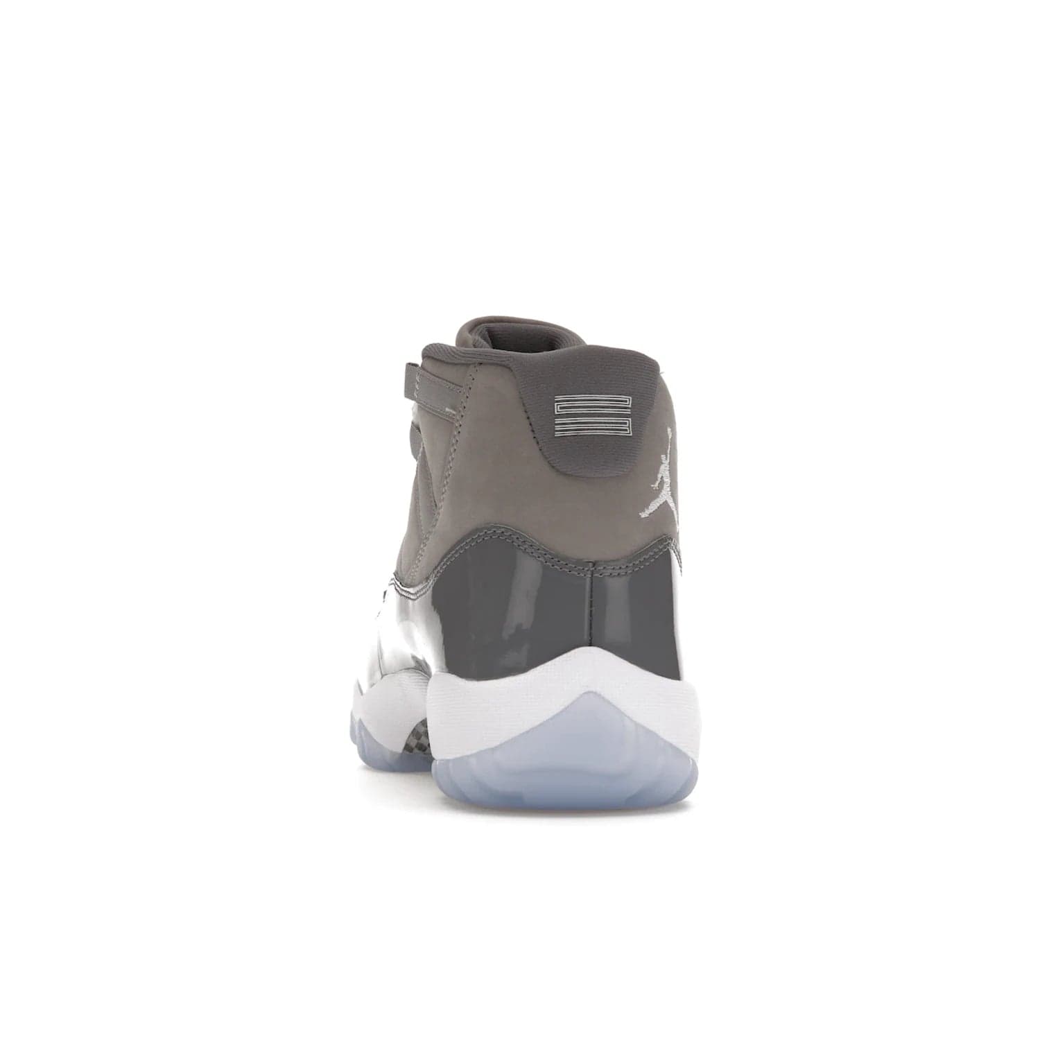 Jordan 11 Retro Cool Grey (2021) - Image 27 - Only at www.BallersClubKickz.com - Shop the Air Jordan 11 Retro Cool Grey (2021) for a must-have sneaker with a Cool Grey Durabuck upper, patent leather overlays, signature Jumpman embroidery, a white midsole, icy blue translucent outsole, and Multi-Color accents.  Released in December 2021 for $225.