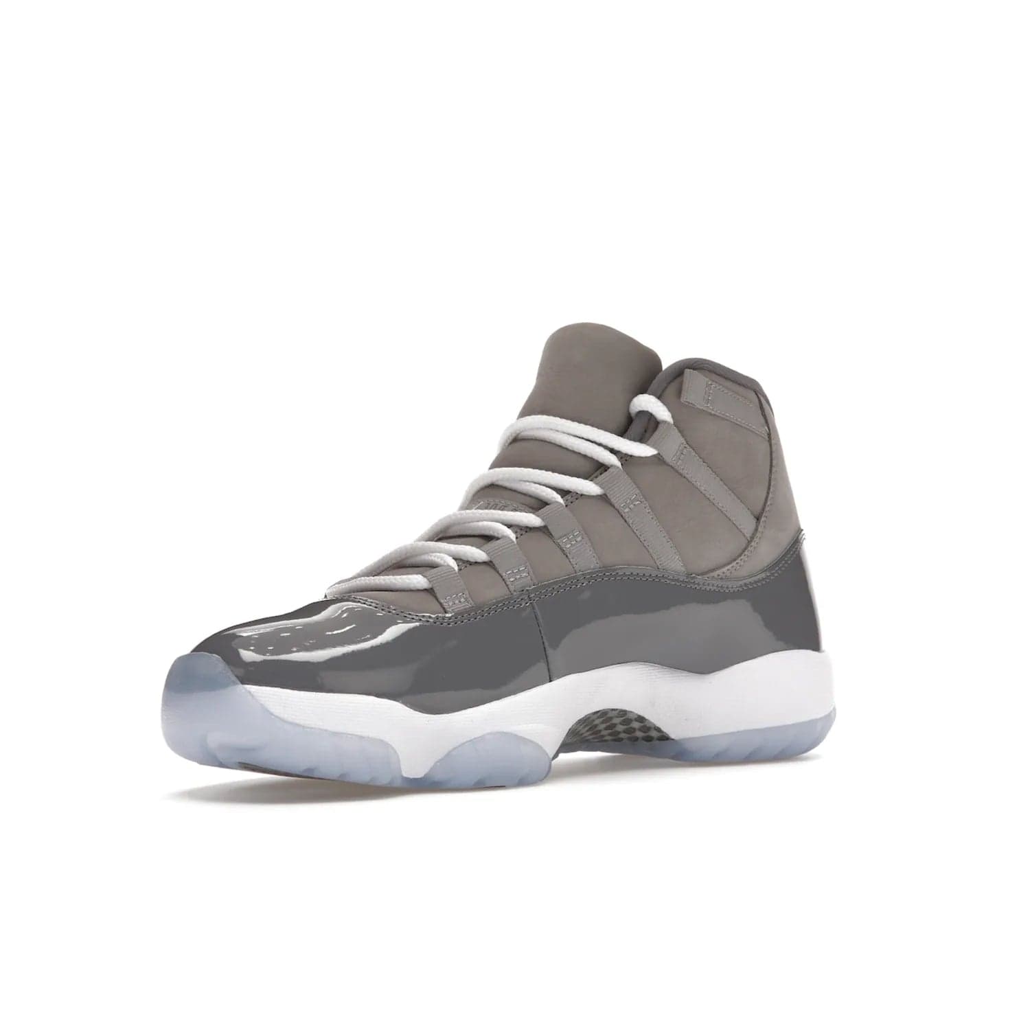 Jordan 11 Retro Cool Grey (2021) - Image 15 - Only at www.BallersClubKickz.com - Shop the Air Jordan 11 Retro Cool Grey (2021) for a must-have sneaker with a Cool Grey Durabuck upper, patent leather overlays, signature Jumpman embroidery, a white midsole, icy blue translucent outsole, and Multi-Color accents.  Released in December 2021 for $225.