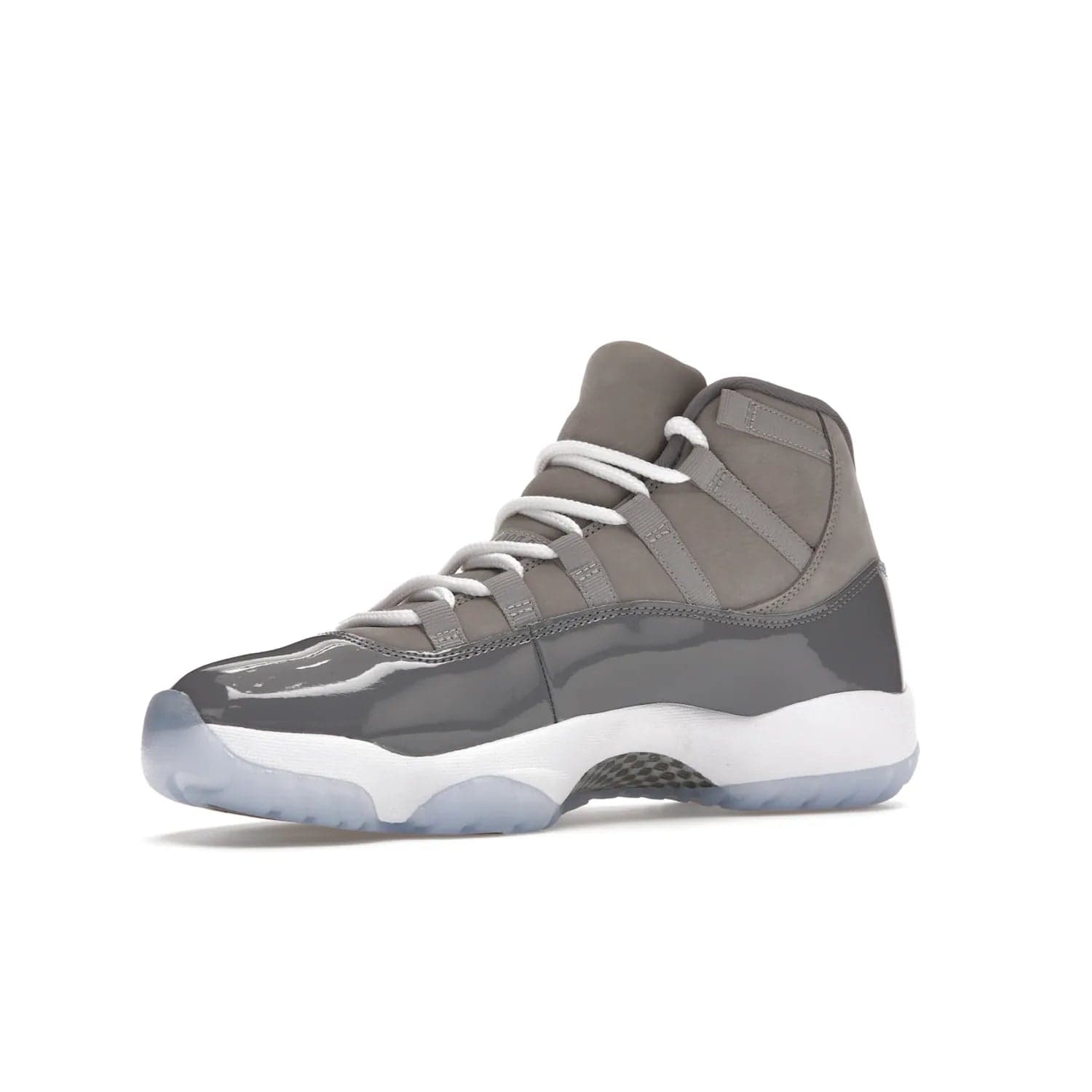 Jordan 11 Retro Cool Grey (2021) - Image 16 - Only at www.BallersClubKickz.com - Shop the Air Jordan 11 Retro Cool Grey (2021) for a must-have sneaker with a Cool Grey Durabuck upper, patent leather overlays, signature Jumpman embroidery, a white midsole, icy blue translucent outsole, and Multi-Color accents.  Released in December 2021 for $225.
