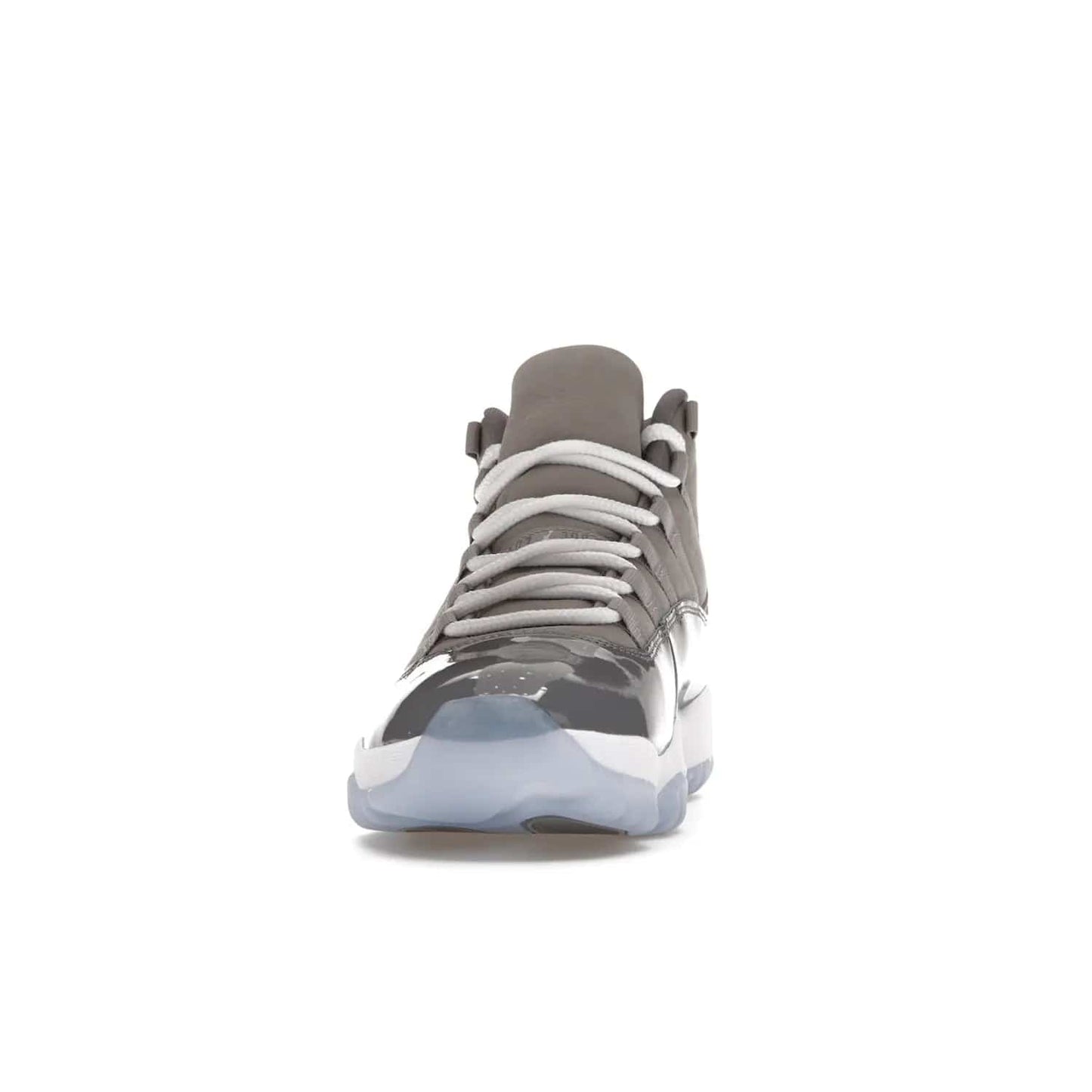 Jordan 11 Retro Cool Grey (2021) - Image 11 - Only at www.BallersClubKickz.com - Shop the Air Jordan 11 Retro Cool Grey (2021) for a must-have sneaker with a Cool Grey Durabuck upper, patent leather overlays, signature Jumpman embroidery, a white midsole, icy blue translucent outsole, and Multi-Color accents.  Released in December 2021 for $225.