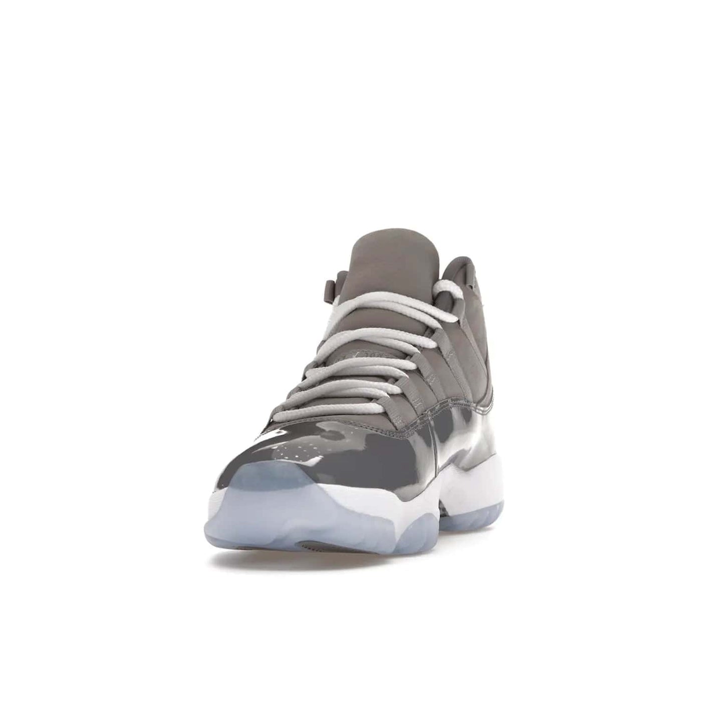Jordan 11 Retro Cool Grey (2021) - Image 12 - Only at www.BallersClubKickz.com - Shop the Air Jordan 11 Retro Cool Grey (2021) for a must-have sneaker with a Cool Grey Durabuck upper, patent leather overlays, signature Jumpman embroidery, a white midsole, icy blue translucent outsole, and Multi-Color accents.  Released in December 2021 for $225.