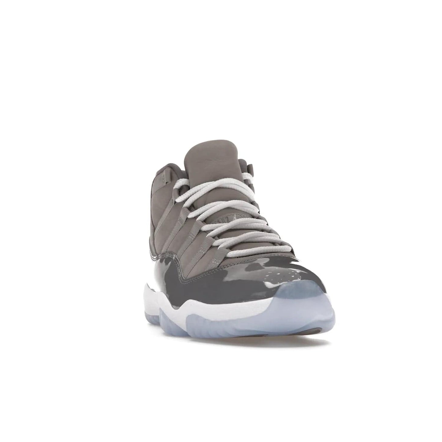 Jordan 11 Retro Cool Grey (2021) - Image 8 - Only at www.BallersClubKickz.com - Shop the Air Jordan 11 Retro Cool Grey (2021) for a must-have sneaker with a Cool Grey Durabuck upper, patent leather overlays, signature Jumpman embroidery, a white midsole, icy blue translucent outsole, and Multi-Color accents.  Released in December 2021 for $225.