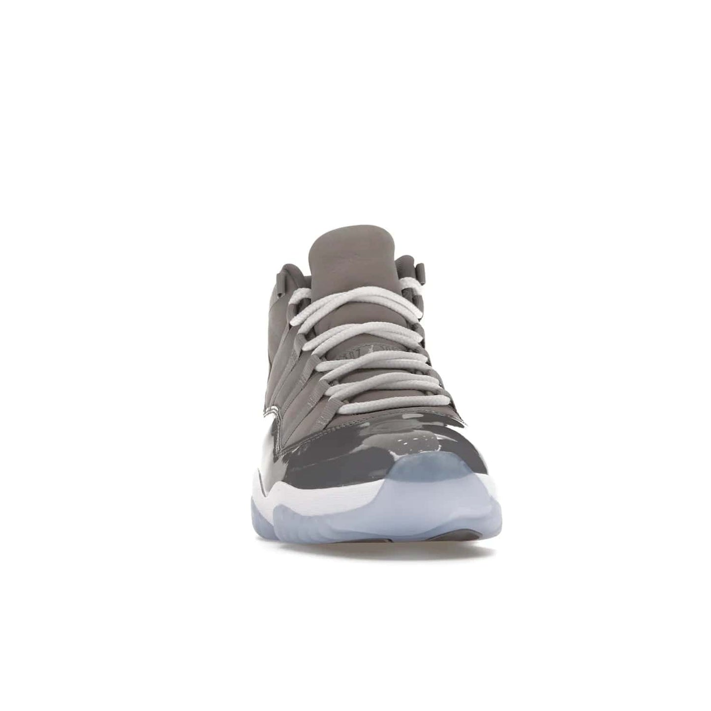 Jordan 11 Retro Cool Grey (2021) - Image 9 - Only at www.BallersClubKickz.com - Shop the Air Jordan 11 Retro Cool Grey (2021) for a must-have sneaker with a Cool Grey Durabuck upper, patent leather overlays, signature Jumpman embroidery, a white midsole, icy blue translucent outsole, and Multi-Color accents.  Released in December 2021 for $225.