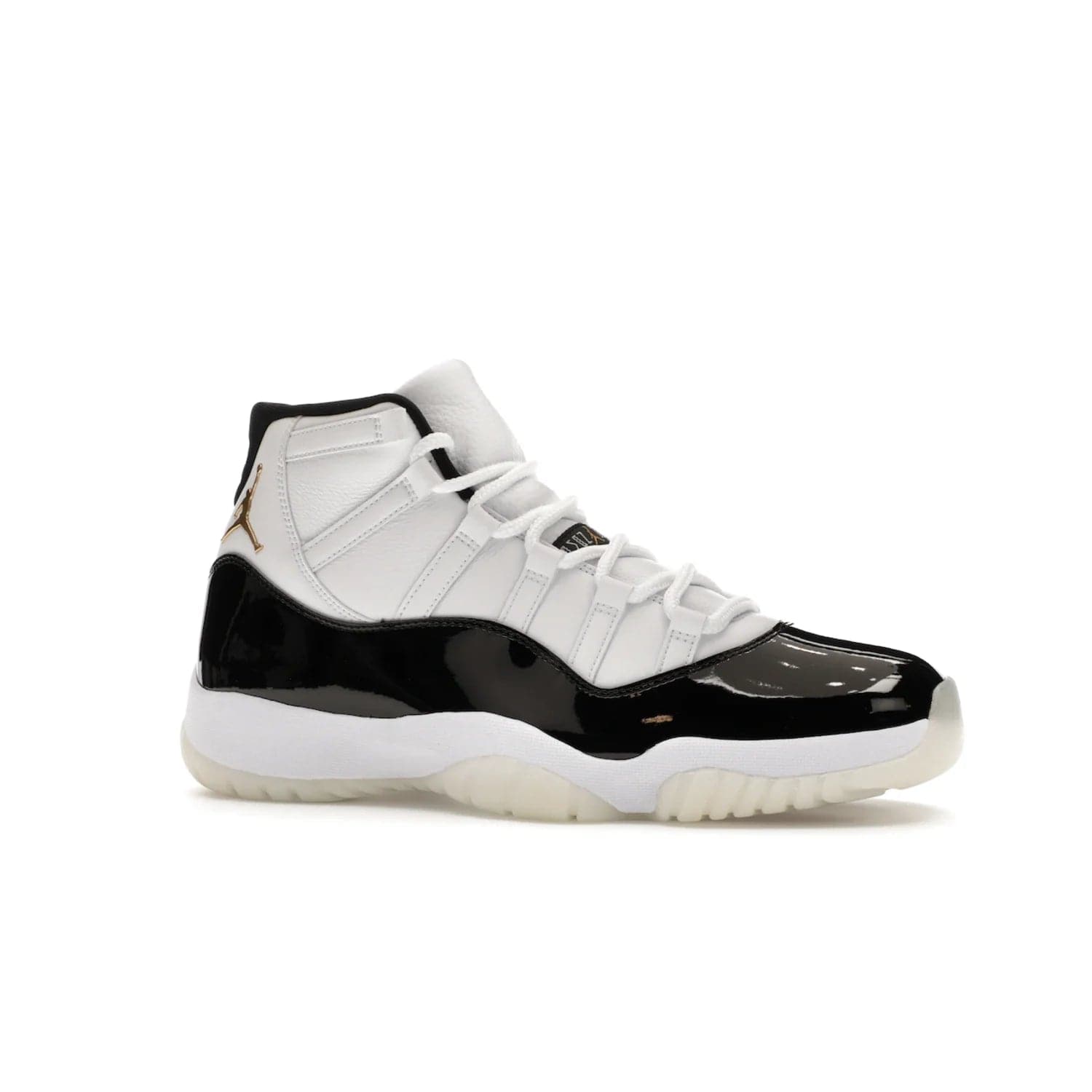 Jordan 11 Retro DMP Gratitude (2023) - Image 3 - Only at www.BallersClubKickz.com - Shop the legendary Jordan 11 Retro Gratitude Defining Moments (2023). This iconic sneaker features the classic Defining Moments colorway, high-cut patent leather upper, white midsole, black translucent rubber outsole, and Metallic Gold accents. Available December 9, 2023.
