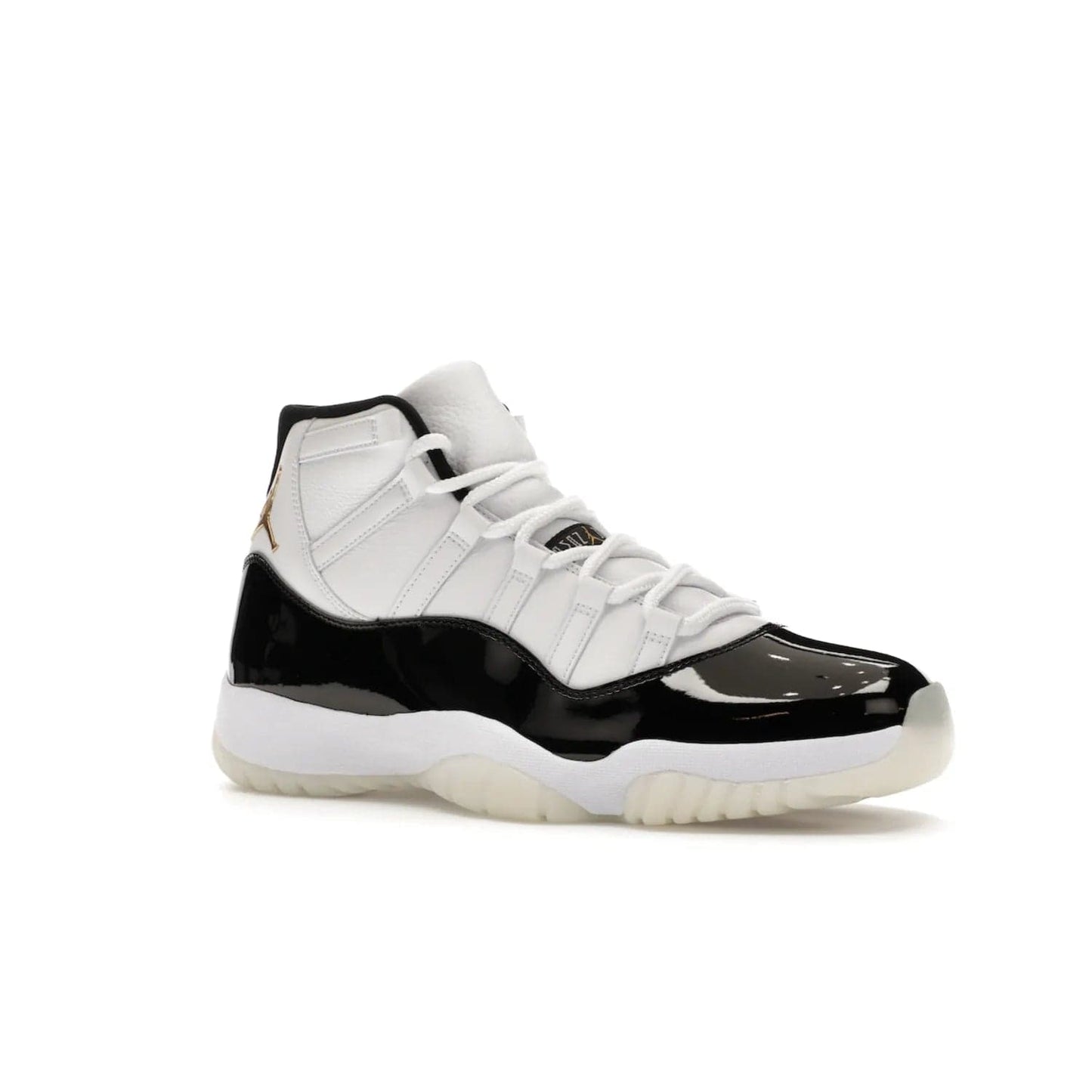 Jordan 11 Retro DMP Gratitude (2023) - Image 4 - Only at www.BallersClubKickz.com - Shop the legendary Jordan 11 Retro Gratitude Defining Moments (2023). This iconic sneaker features the classic Defining Moments colorway, high-cut patent leather upper, white midsole, black translucent rubber outsole, and Metallic Gold accents. Available December 9, 2023.