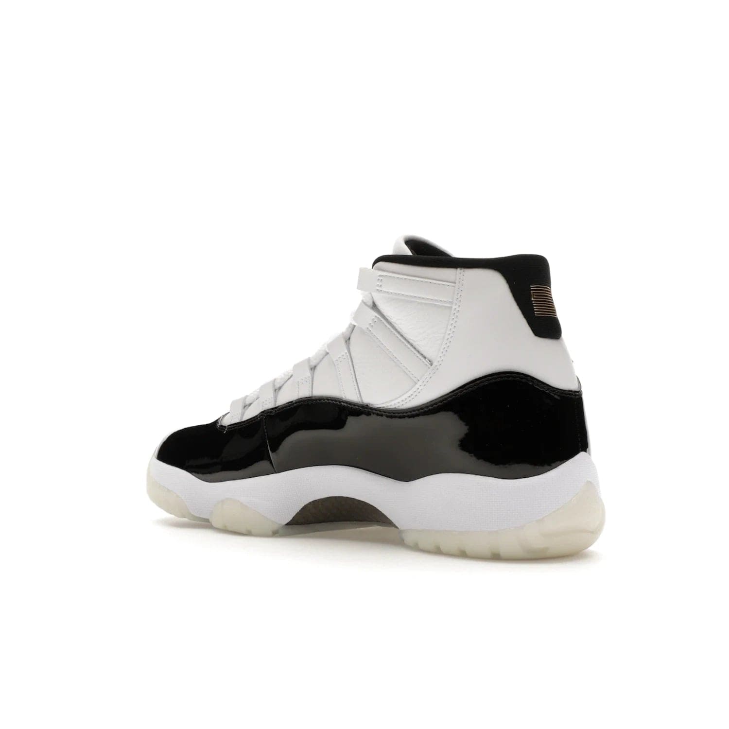 Jordan 11 Retro DMP Gratitude (2023) - Image 23 - Only at www.BallersClubKickz.com - Shop the legendary Jordan 11 Retro Gratitude Defining Moments (2023). This iconic sneaker features the classic Defining Moments colorway, high-cut patent leather upper, white midsole, black translucent rubber outsole, and Metallic Gold accents. Available December 9, 2023.