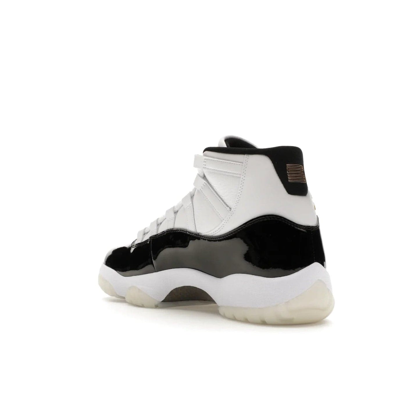 Jordan 11 Retro DMP Gratitude (2023) - Image 24 - Only at www.BallersClubKickz.com - Shop the legendary Jordan 11 Retro Gratitude Defining Moments (2023). This iconic sneaker features the classic Defining Moments colorway, high-cut patent leather upper, white midsole, black translucent rubber outsole, and Metallic Gold accents. Available December 9, 2023.