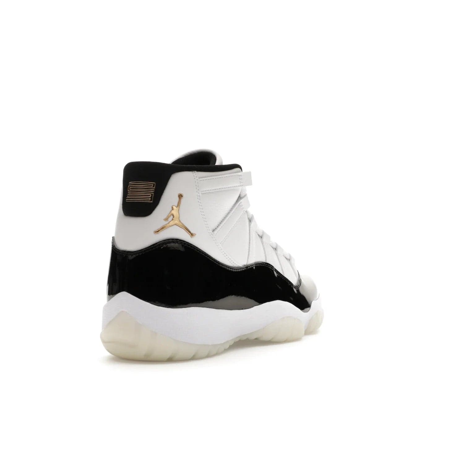 Jordan 11 Retro DMP Gratitude (2023) - Image 31 - Only at www.BallersClubKickz.com - Shop the legendary Jordan 11 Retro Gratitude Defining Moments (2023). This iconic sneaker features the classic Defining Moments colorway, high-cut patent leather upper, white midsole, black translucent rubber outsole, and Metallic Gold accents. Available December 9, 2023.