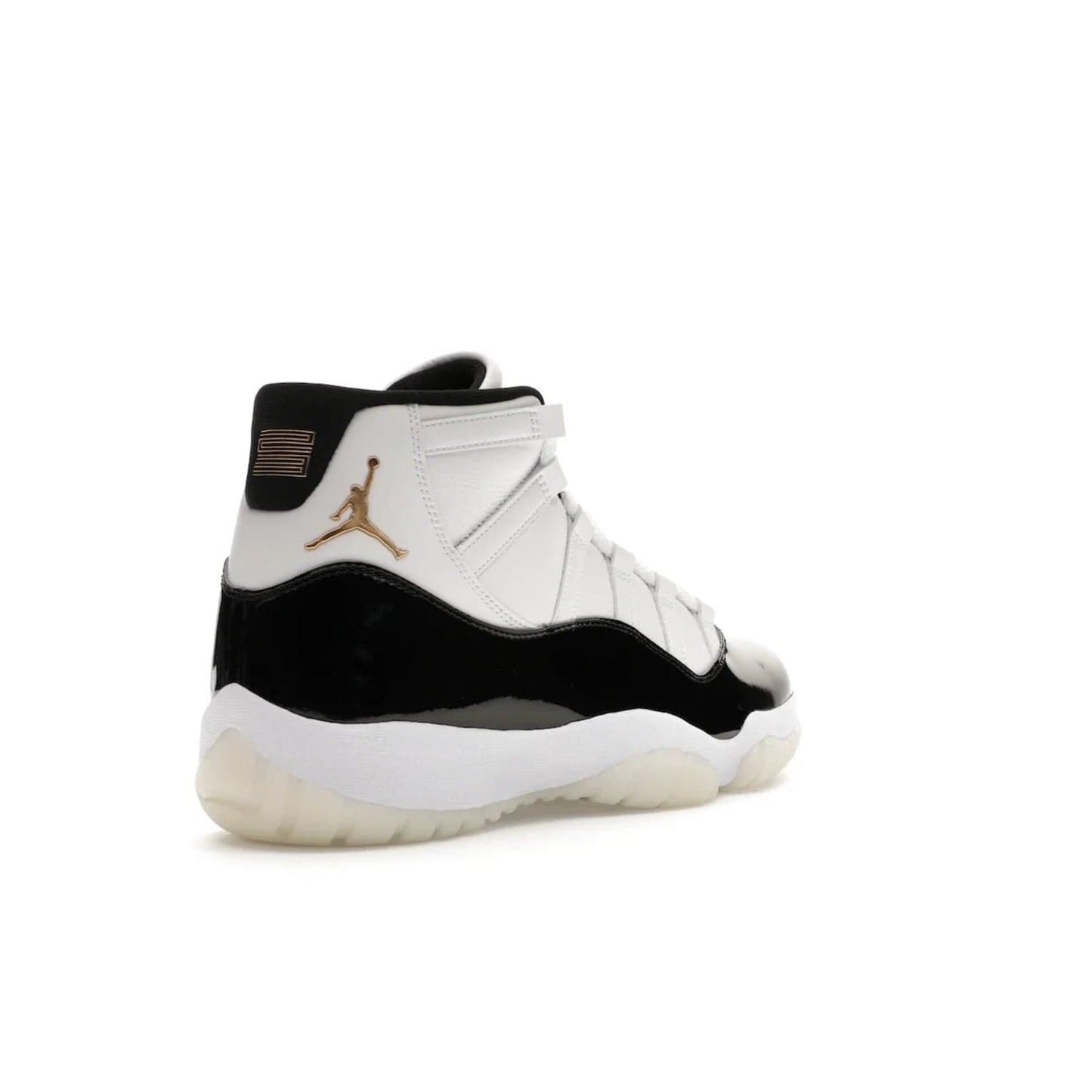 Jordan 11 Retro DMP Gratitude (2023) - Image 32 - Only at www.BallersClubKickz.com - Shop the legendary Jordan 11 Retro Gratitude Defining Moments (2023). This iconic sneaker features the classic Defining Moments colorway, high-cut patent leather upper, white midsole, black translucent rubber outsole, and Metallic Gold accents. Available December 9, 2023.