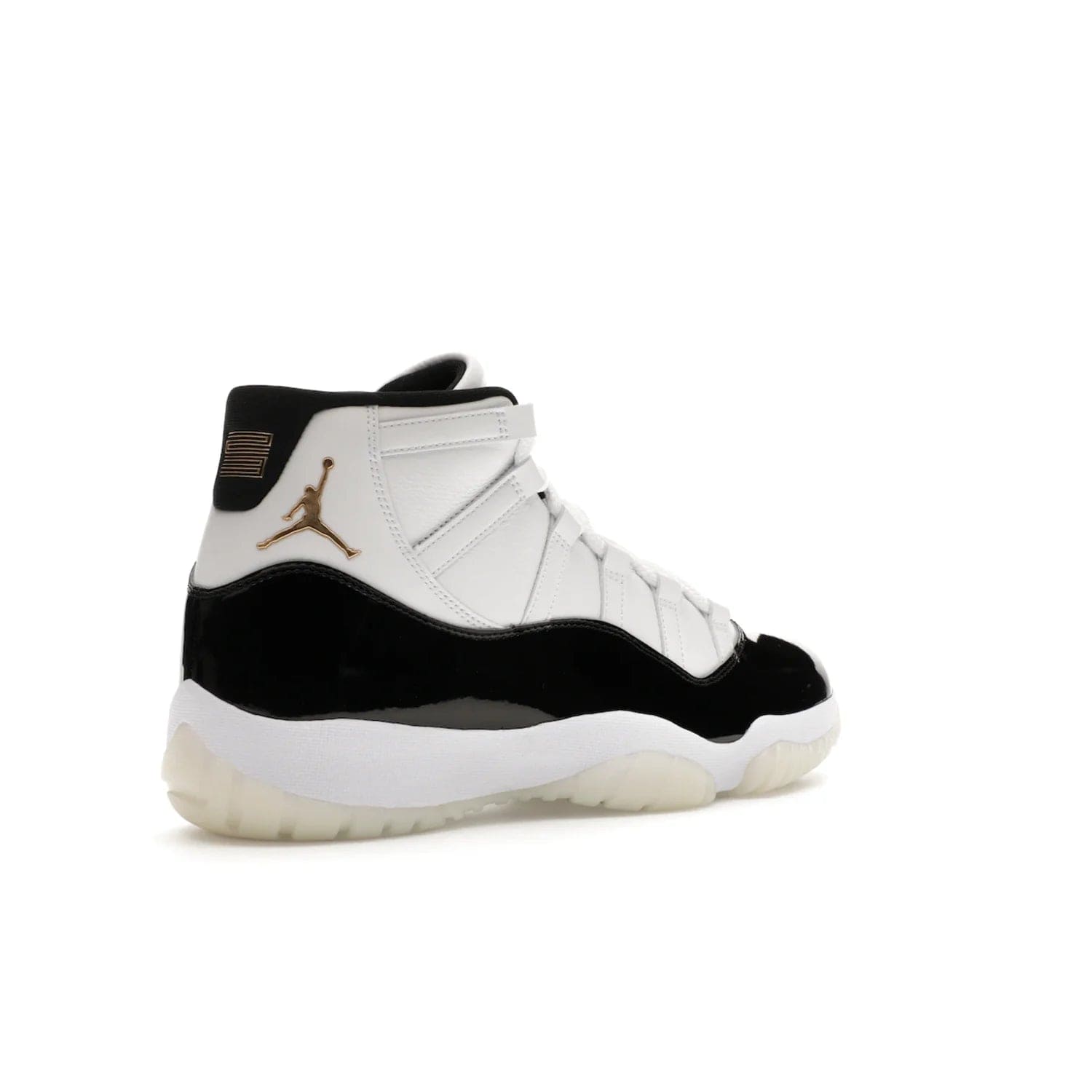Jordan 11 Retro DMP Gratitude (2023) - Image 33 - Only at www.BallersClubKickz.com - Shop the legendary Jordan 11 Retro Gratitude Defining Moments (2023). This iconic sneaker features the classic Defining Moments colorway, high-cut patent leather upper, white midsole, black translucent rubber outsole, and Metallic Gold accents. Available December 9, 2023.