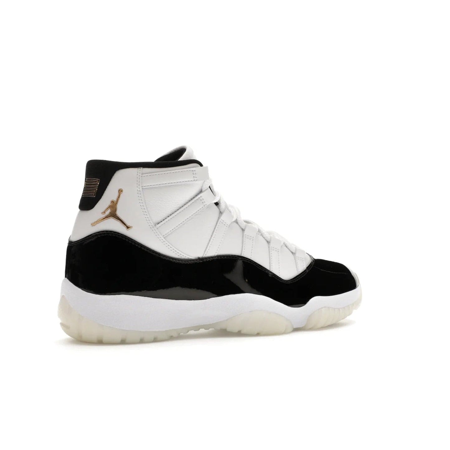 Jordan 11 Retro DMP Gratitude (2023) - Image 34 - Only at www.BallersClubKickz.com - Shop the legendary Jordan 11 Retro Gratitude Defining Moments (2023). This iconic sneaker features the classic Defining Moments colorway, high-cut patent leather upper, white midsole, black translucent rubber outsole, and Metallic Gold accents. Available December 9, 2023.