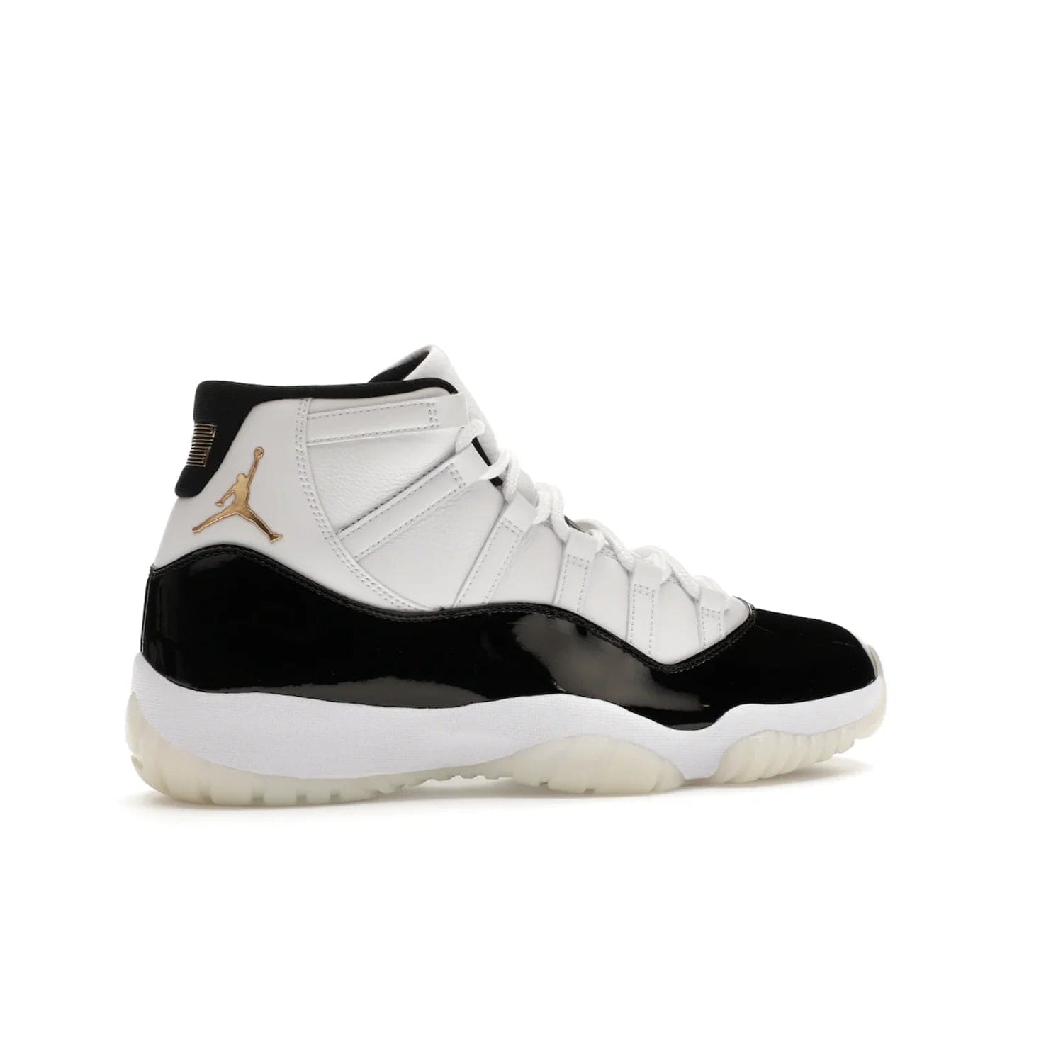 Jordan 11 Retro DMP Gratitude (2023) - Image 35 - Only at www.BallersClubKickz.com - Shop the legendary Jordan 11 Retro Gratitude Defining Moments (2023). This iconic sneaker features the classic Defining Moments colorway, high-cut patent leather upper, white midsole, black translucent rubber outsole, and Metallic Gold accents. Available December 9, 2023.