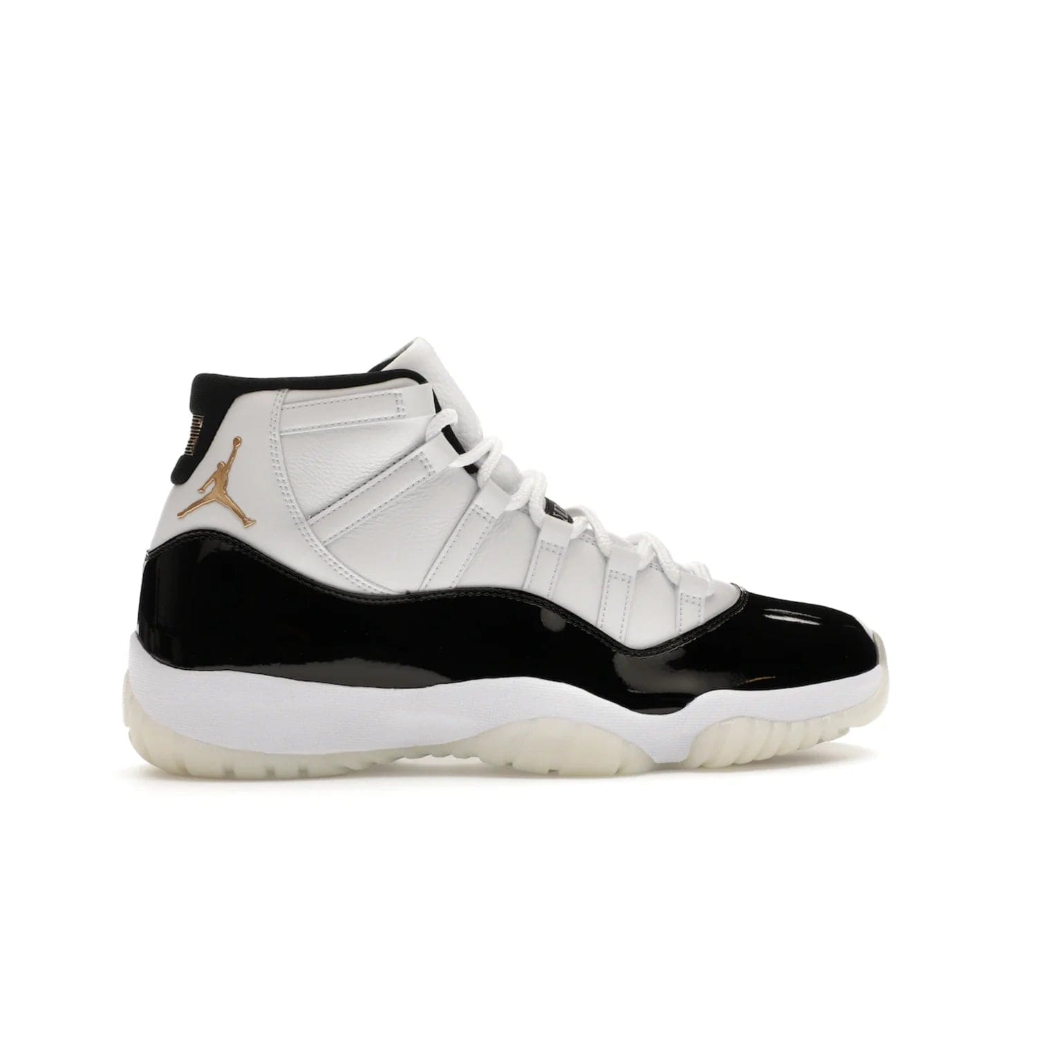Jordan 11 Retro DMP Gratitude (2023) - Image 36 - Only at www.BallersClubKickz.com - Shop the legendary Jordan 11 Retro Gratitude Defining Moments (2023). This iconic sneaker features the classic Defining Moments colorway, high-cut patent leather upper, white midsole, black translucent rubber outsole, and Metallic Gold accents. Available December 9, 2023.