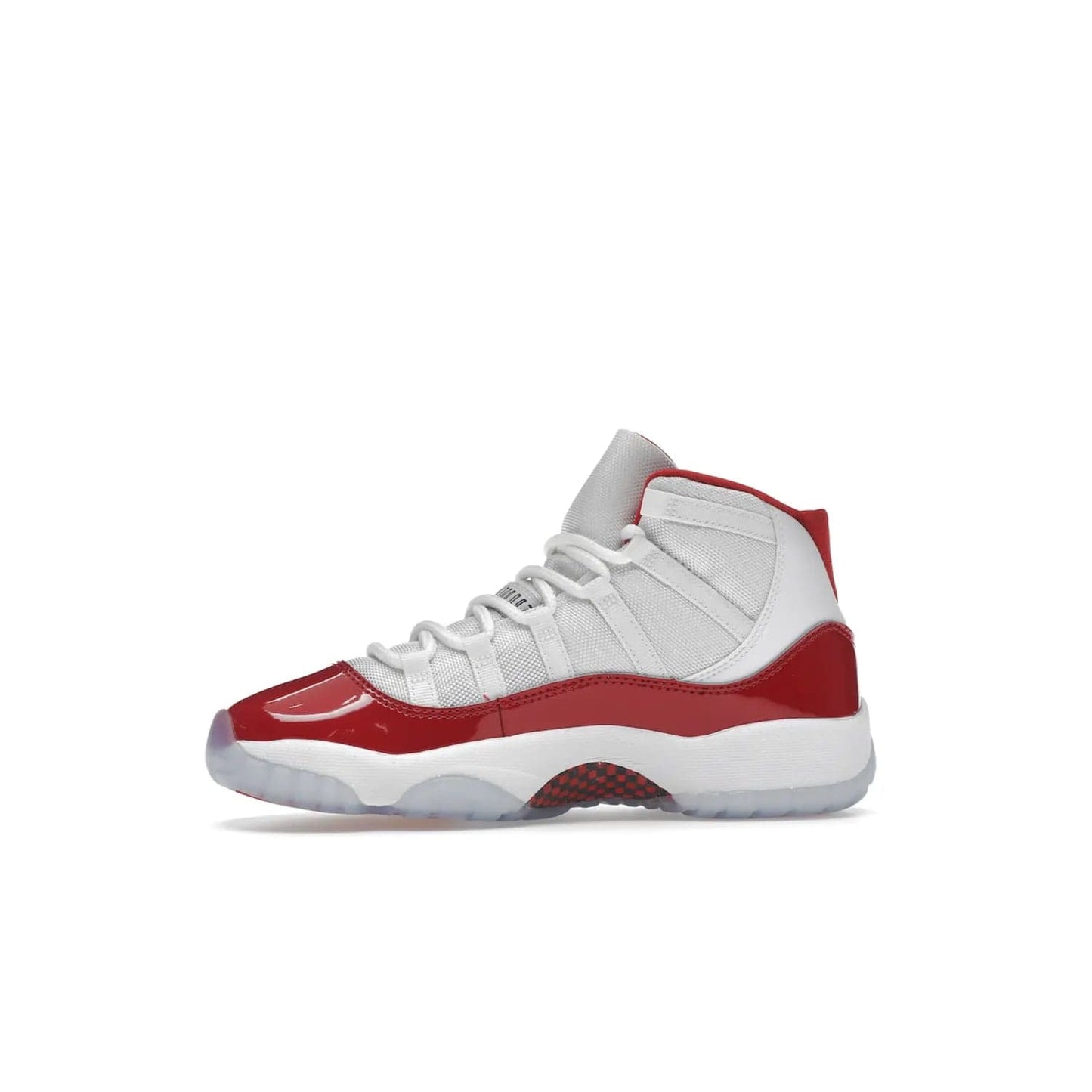 Jordan 11 Retro Cherry (2022) (GS) - Image 18 - Only at www.BallersClubKickz.com - Shop the Air Jordan 11 Retro Cherry 2022 GS, designed for style & comfort. Snug fit with webbing eyelets, rope laces, encased Air-sole unit & a Translucent rubber outsole. Available 12/10/2022.