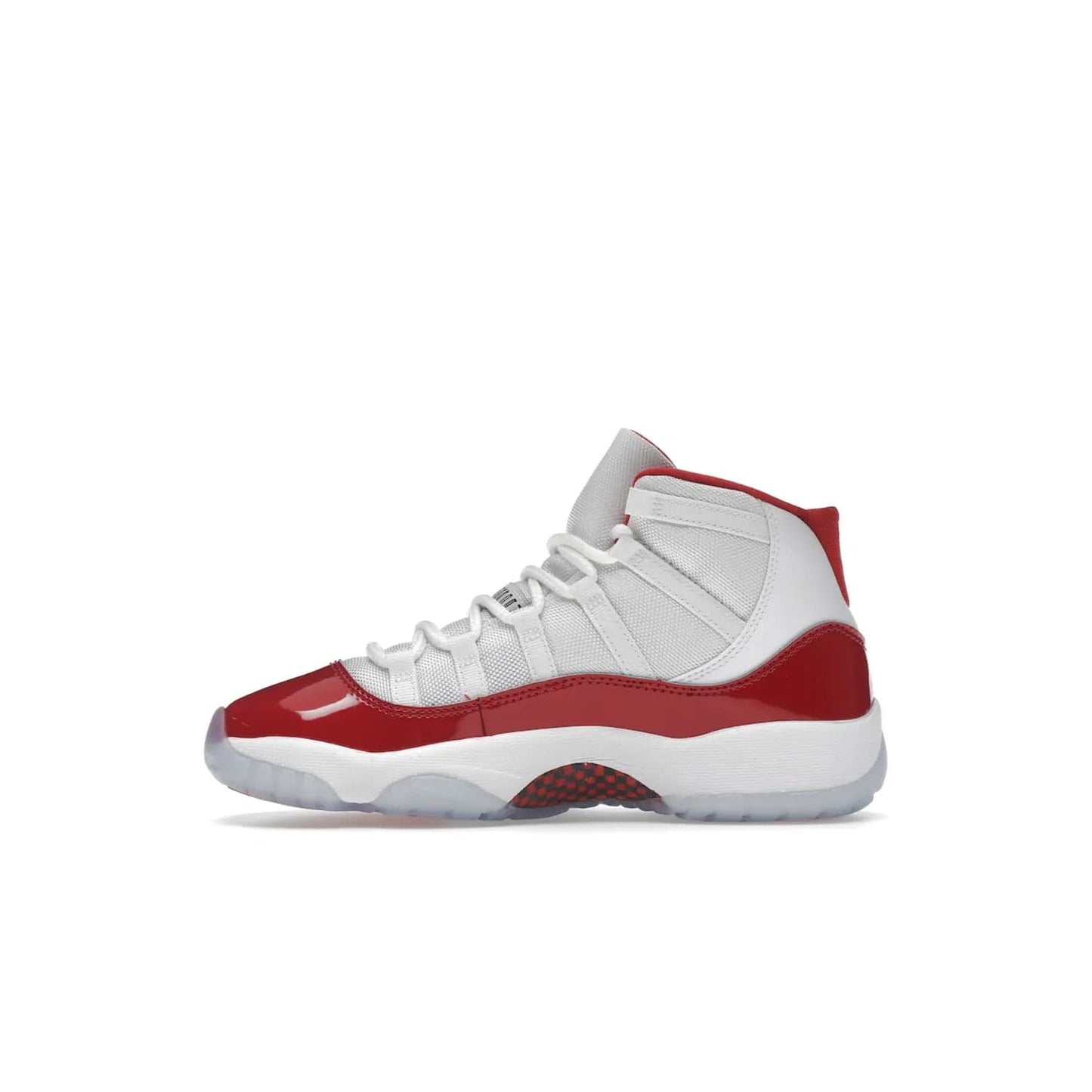Jordan 11 Retro Cherry (2022) (GS) - Image 19 - Only at www.BallersClubKickz.com - Shop the Air Jordan 11 Retro Cherry 2022 GS, designed for style & comfort. Snug fit with webbing eyelets, rope laces, encased Air-sole unit & a Translucent rubber outsole. Available 12/10/2022.