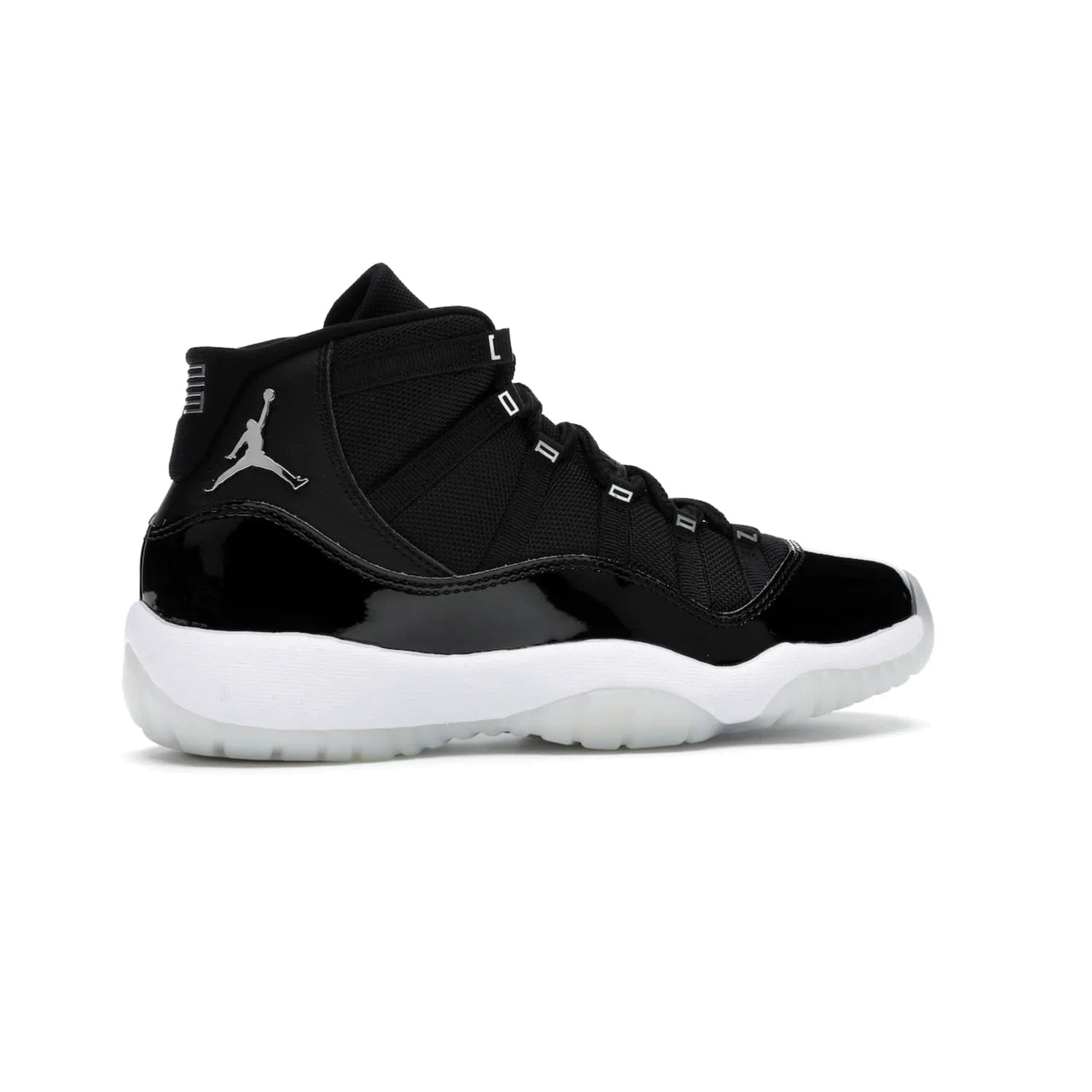 Jordan 11 Retro Jubilee (GS) - Image 35 - Only at www.BallersClubKickz.com - Introducing the Air Jordan 11 Retro Jubilee Kids. Boasting a black upper and silver Jumpman logo, retro 23 applique, and patent leather detailing. Available for a limited time.