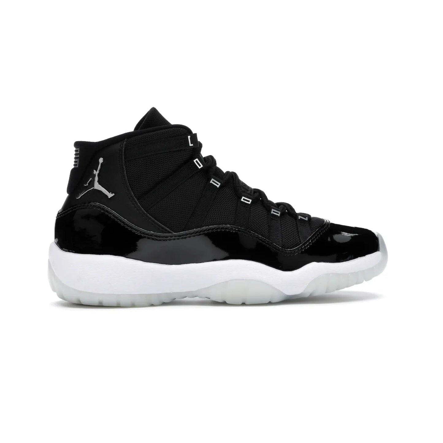 Jordan 11 Retro Jubilee (GS) - Image 36 - Only at www.BallersClubKickz.com - Introducing the Air Jordan 11 Retro Jubilee Kids. Boasting a black upper and silver Jumpman logo, retro 23 applique, and patent leather detailing. Available for a limited time.