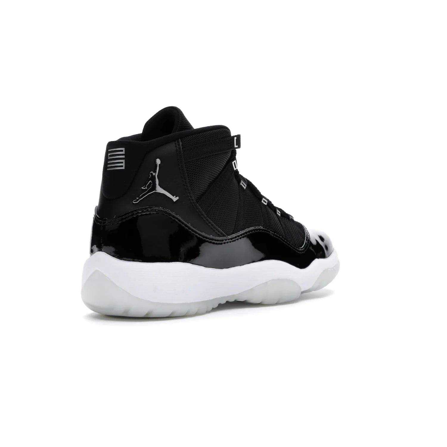 Jordan 11 Retro Jubilee (GS) - Image 32 - Only at www.BallersClubKickz.com - Introducing the Air Jordan 11 Retro Jubilee Kids. Boasting a black upper and silver Jumpman logo, retro 23 applique, and patent leather detailing. Available for a limited time.