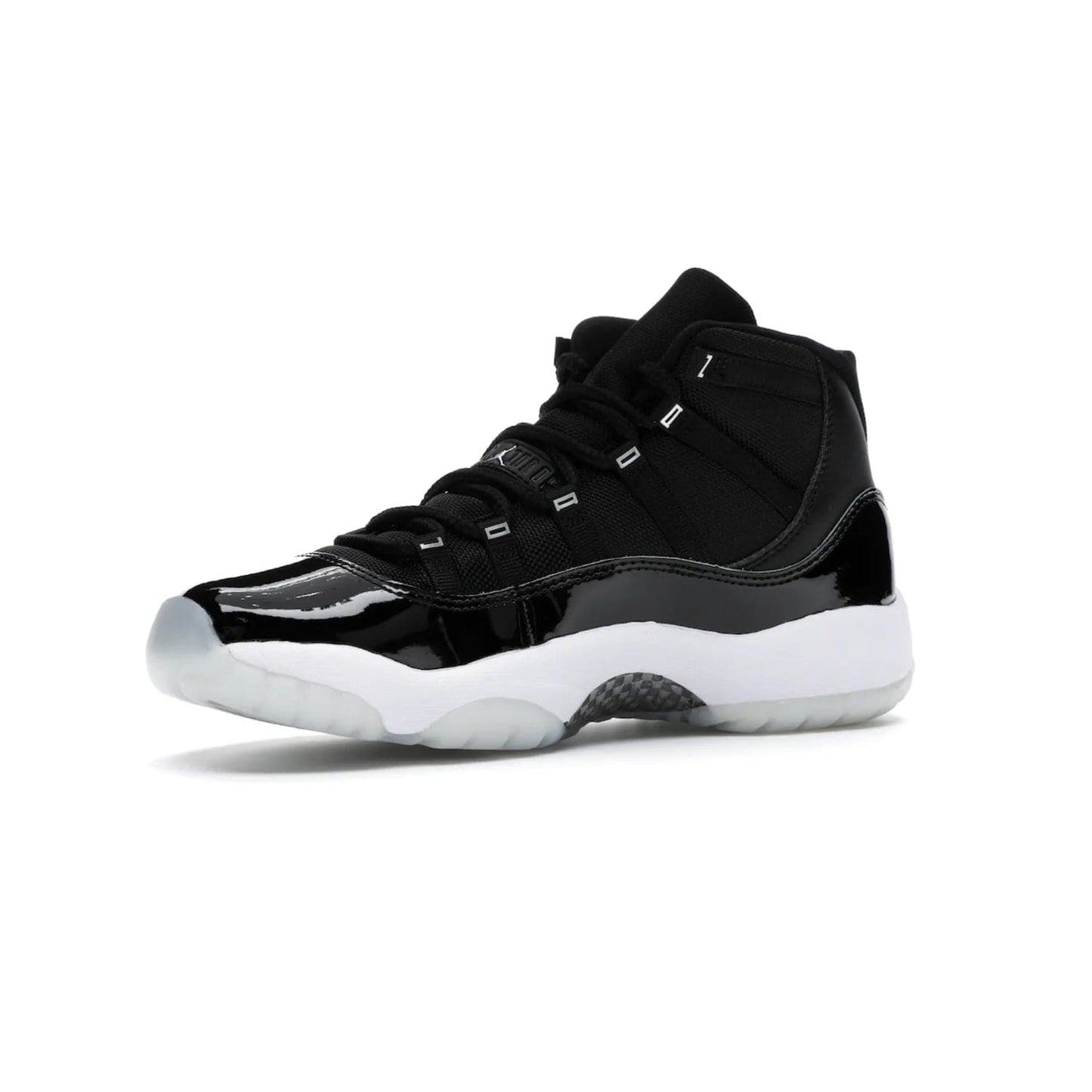 Jordan 11 Retro Jubilee (GS) - Image 16 - Only at www.BallersClubKickz.com - Introducing the Air Jordan 11 Retro Jubilee Kids. Boasting a black upper and silver Jumpman logo, retro 23 applique, and patent leather detailing. Available for a limited time.