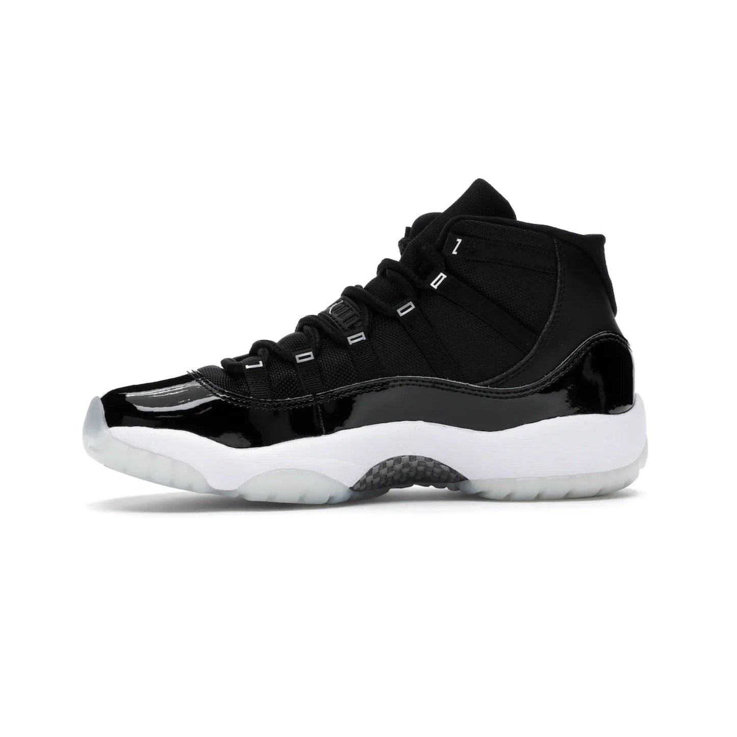 Jordan 11 Retro Jubilee (GS) - Image 18 - Only at www.BallersClubKickz.com - Introducing the Air Jordan 11 Retro Jubilee Kids. Boasting a black upper and silver Jumpman logo, retro 23 applique, and patent leather detailing. Available for a limited time.