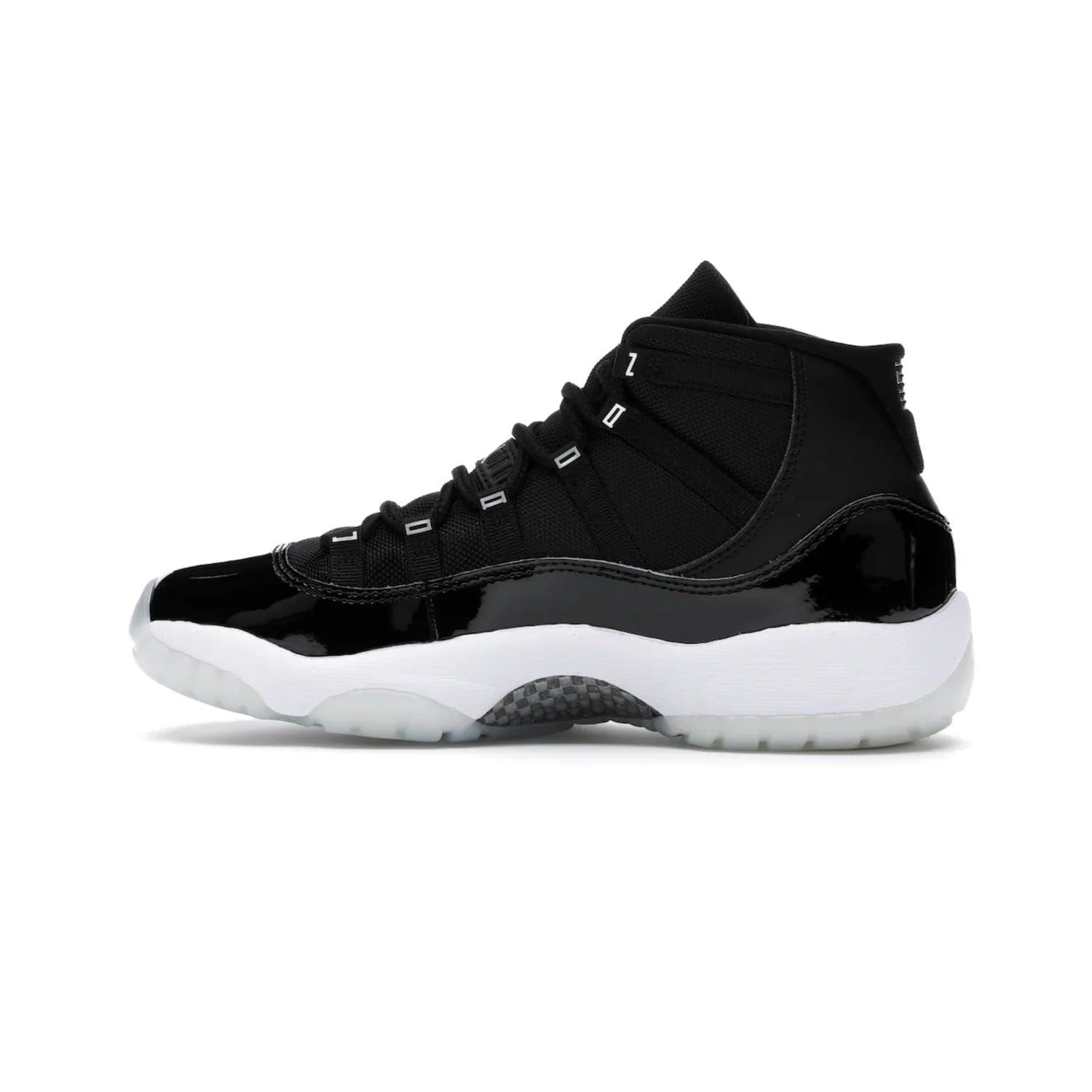 Jordan 11 Retro Jubilee (GS) - Image 20 - Only at www.BallersClubKickz.com - Introducing the Air Jordan 11 Retro Jubilee Kids. Boasting a black upper and silver Jumpman logo, retro 23 applique, and patent leather detailing. Available for a limited time.