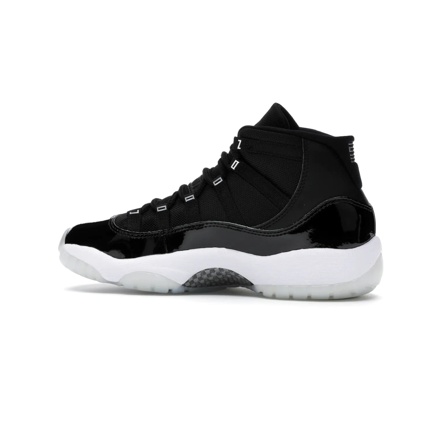 Jordan 11 Retro Jubilee (GS) - Image 21 - Only at www.BallersClubKickz.com - Introducing the Air Jordan 11 Retro Jubilee Kids. Boasting a black upper and silver Jumpman logo, retro 23 applique, and patent leather detailing. Available for a limited time.