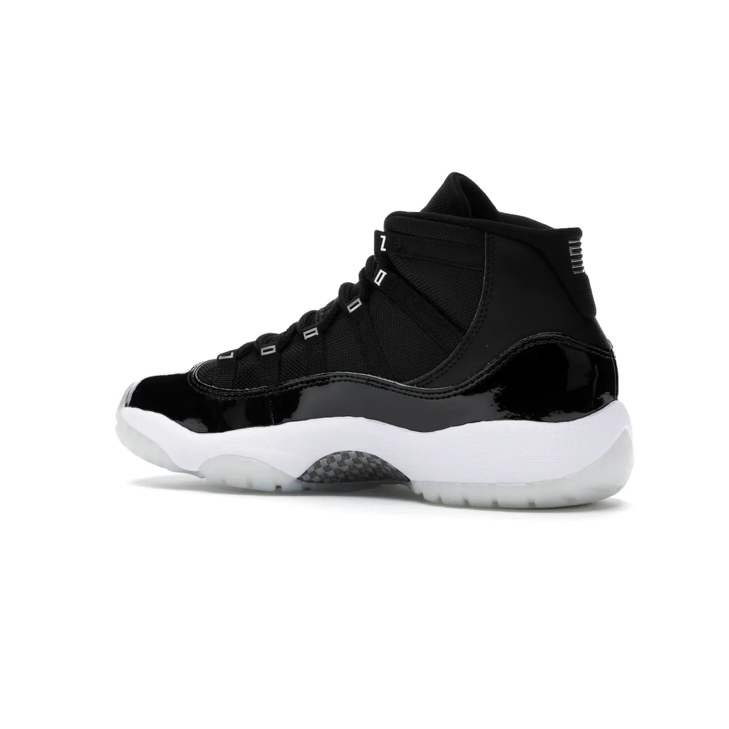 Jordan 11 Retro Jubilee (GS) - Image 22 - Only at www.BallersClubKickz.com - Introducing the Air Jordan 11 Retro Jubilee Kids. Boasting a black upper and silver Jumpman logo, retro 23 applique, and patent leather detailing. Available for a limited time.