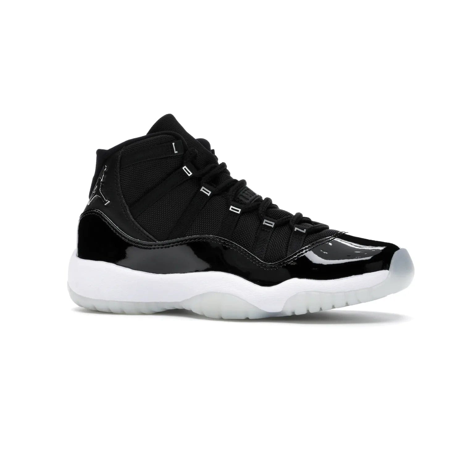 Jordan 11 Retro Jubilee (GS) - Image 3 - Only at www.BallersClubKickz.com - Introducing the Air Jordan 11 Retro Jubilee Kids. Boasting a black upper and silver Jumpman logo, retro 23 applique, and patent leather detailing. Available for a limited time.