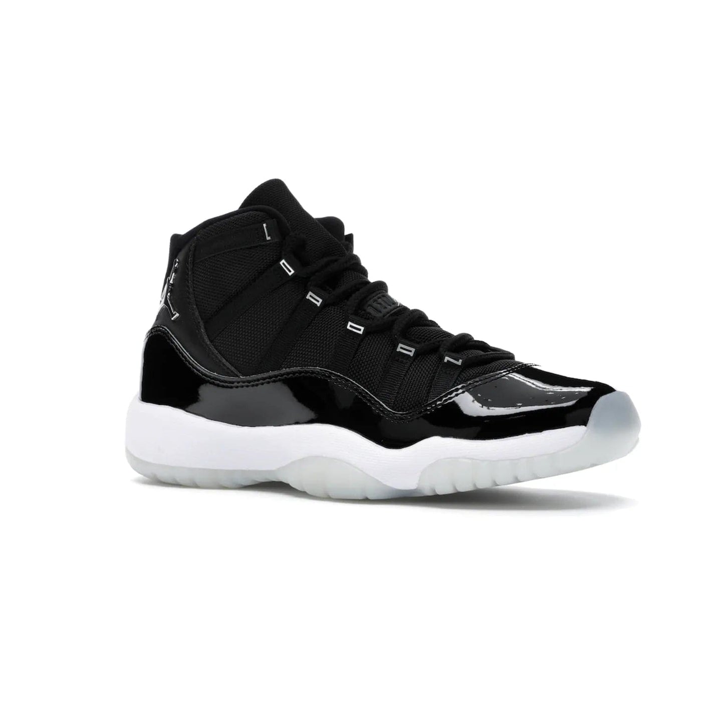 Jordan 11 Retro Jubilee (GS) - Image 4 - Only at www.BallersClubKickz.com - Introducing the Air Jordan 11 Retro Jubilee Kids. Boasting a black upper and silver Jumpman logo, retro 23 applique, and patent leather detailing. Available for a limited time.