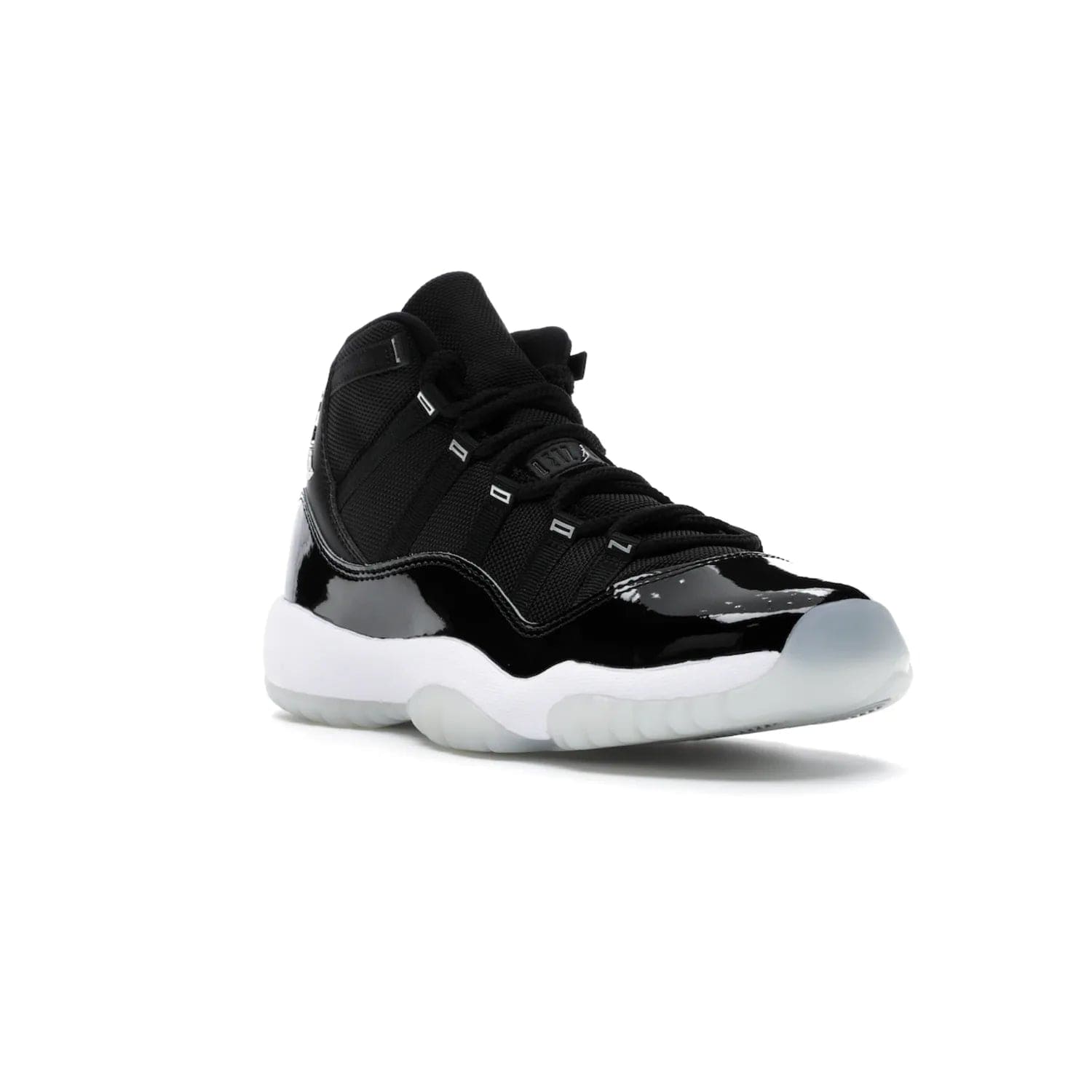 Jordan 11 Retro Jubilee (GS) - Image 6 - Only at www.BallersClubKickz.com - Introducing the Air Jordan 11 Retro Jubilee Kids. Boasting a black upper and silver Jumpman logo, retro 23 applique, and patent leather detailing. Available for a limited time.