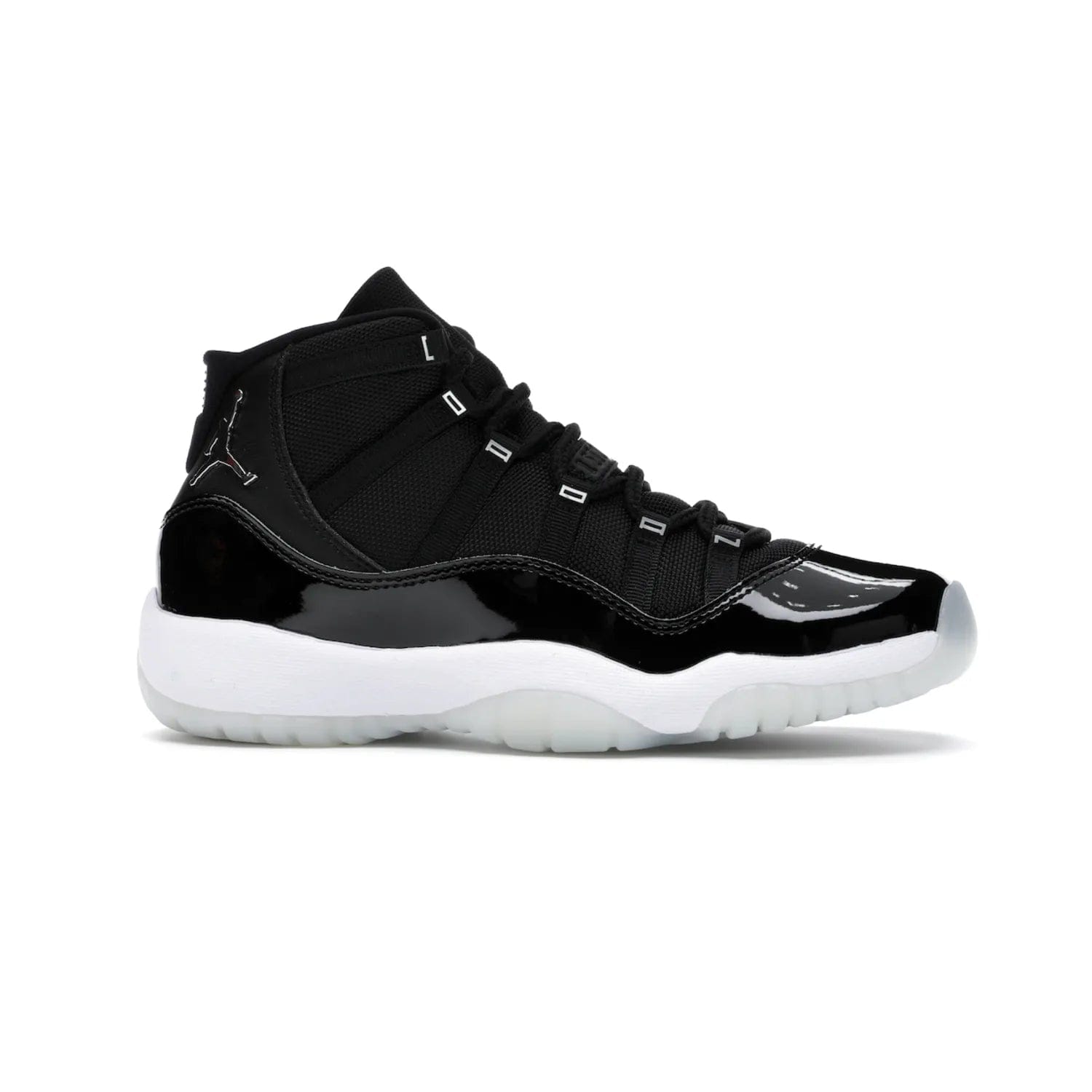 Jordan 11 Retro Jubilee (GS) - Image 2 - Only at www.BallersClubKickz.com - Introducing the Air Jordan 11 Retro Jubilee Kids. Boasting a black upper and silver Jumpman logo, retro 23 applique, and patent leather detailing. Available for a limited time.