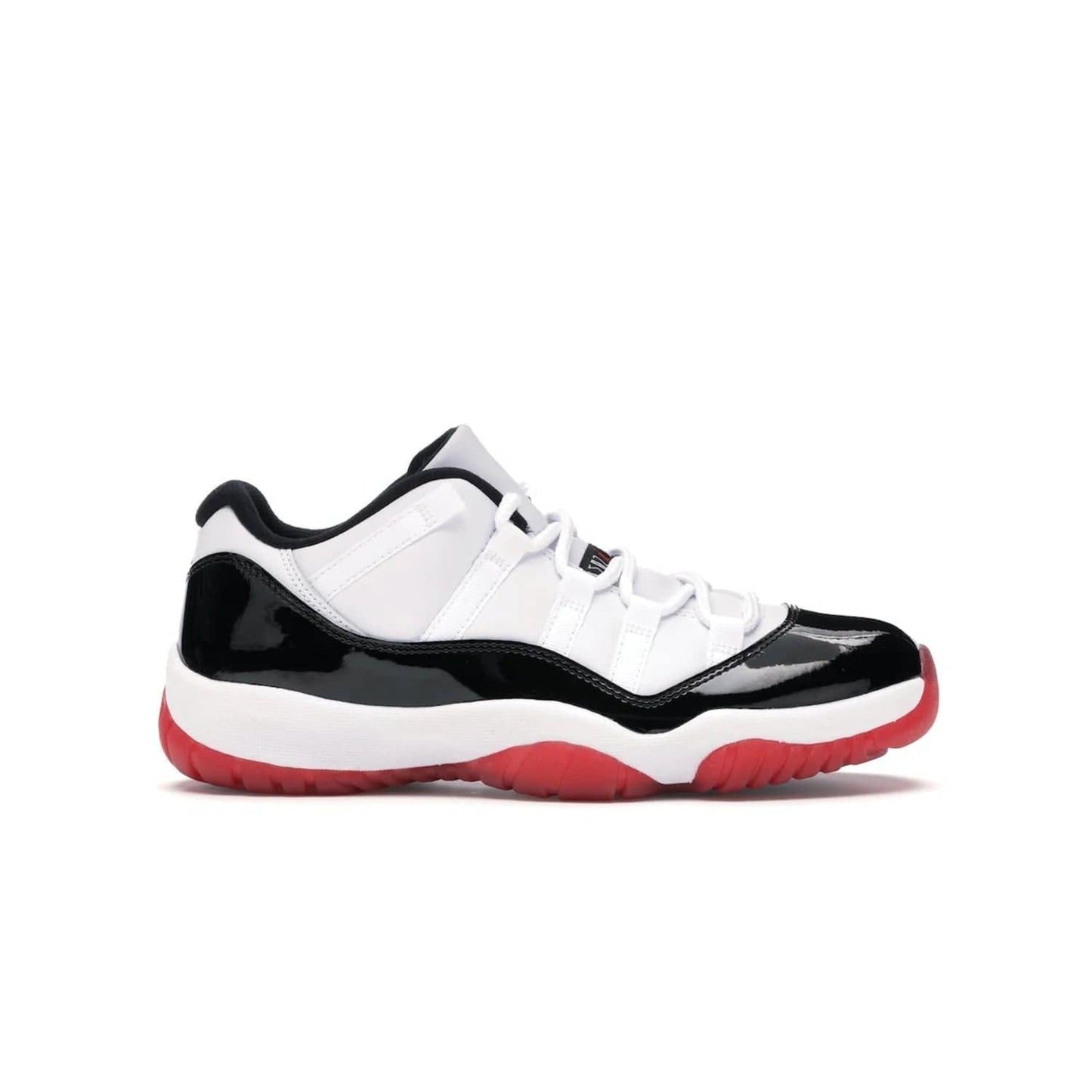 Jordan 11 Retro Low Concord Bred - Image 1 - Only at www.BallersClubKickz.com - Grab the classic Jordan 11 look with the Jordan 11 Retro Low Concord Bred. With white and black elements and the iconic red outsole of the Jordan 11 Bred, you won't miss a beat. Released in June 2020, the perfect complement to any outfit.