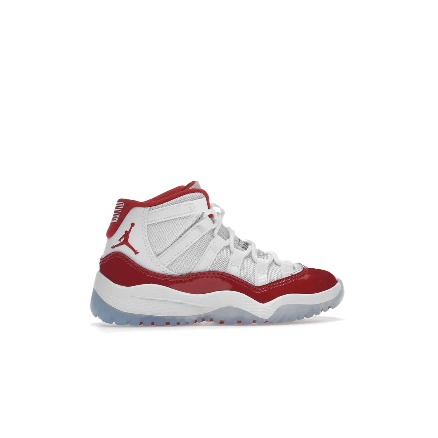 Jordan 11 Retro Cherry (2022) (PS) - Image 36 - Only at www.BallersClubKickz.com - An iconic silhouette with a timeless look, the Air Jordan 11 Retro Cherry 2022 PS features a crisp White, Varsity Red and Black colorway. The upper is made of ballistic mesh, a red patent leather mudguard, '23' branding and white Phylon midsole. Get optimal cushioning and comfort on December 10th, 2022. Don't miss out.