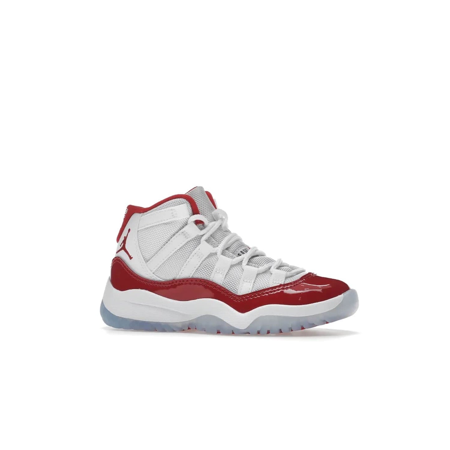 Jordan 11 Retro Cherry (2022) (PS) - Image 3 - Only at www.BallersClubKickz.com - An iconic silhouette with a timeless look, the Air Jordan 11 Retro Cherry 2022 PS features a crisp White, Varsity Red and Black colorway. The upper is made of ballistic mesh, a red patent leather mudguard, '23' branding and white Phylon midsole. Get optimal cushioning and comfort on December 10th, 2022. Don't miss out.