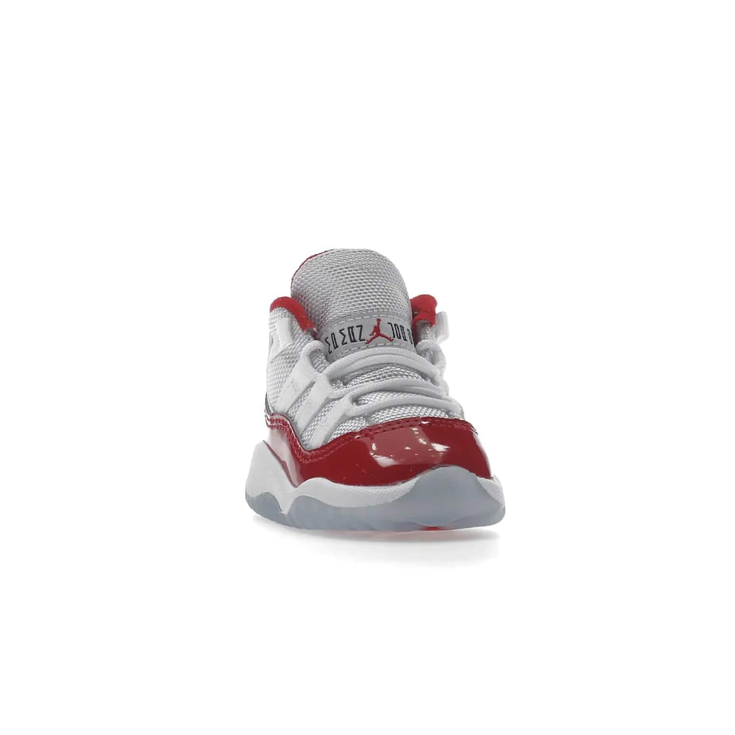 Jordan 11 Retro Cherry (2022) (TD) - Image 8 - Only at www.BallersClubKickz.com - Timeless classic. Air Jordan 11 Retro Cherry 2022 TD combines mesh, leather & suede for a unique look. White upper with varsity red suede. Jumpman logo on collar & tongue. Available Dec 10th, priced at $80.
