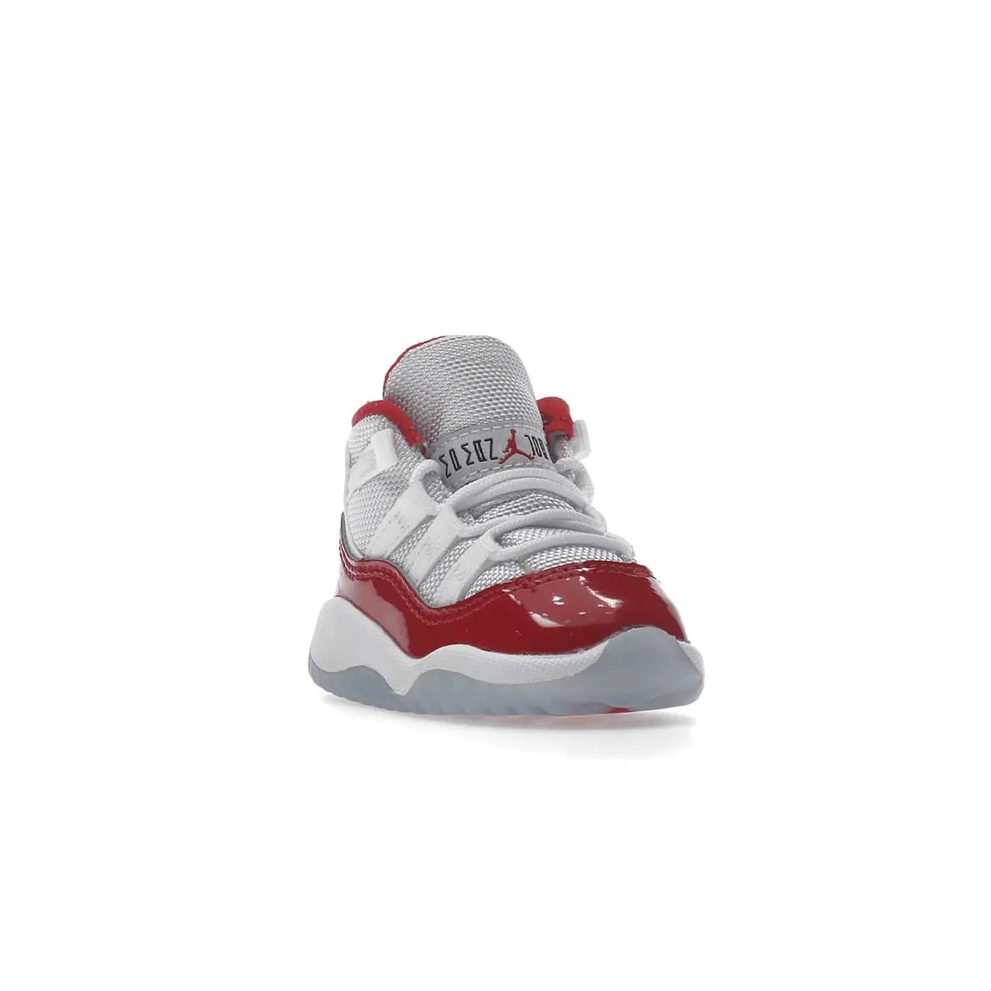 Jordan 11 Retro Cherry (2022) (TD) - Image 7 - Only at www.BallersClubKickz.com - Timeless classic. Air Jordan 11 Retro Cherry 2022 TD combines mesh, leather & suede for a unique look. White upper with varsity red suede. Jumpman logo on collar & tongue. Available Dec 10th, priced at $80.