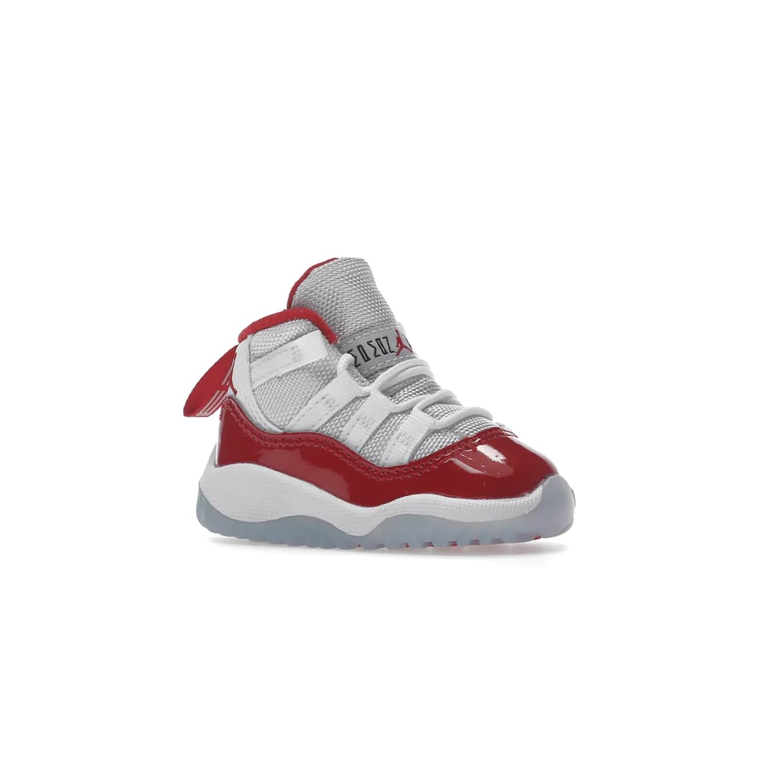 Jordan 11 Retro Cherry (2022) (TD) - Image 4 - Only at www.BallersClubKickz.com - Timeless classic. Air Jordan 11 Retro Cherry 2022 TD combines mesh, leather & suede for a unique look. White upper with varsity red suede. Jumpman logo on collar & tongue. Available Dec 10th, priced at $80.