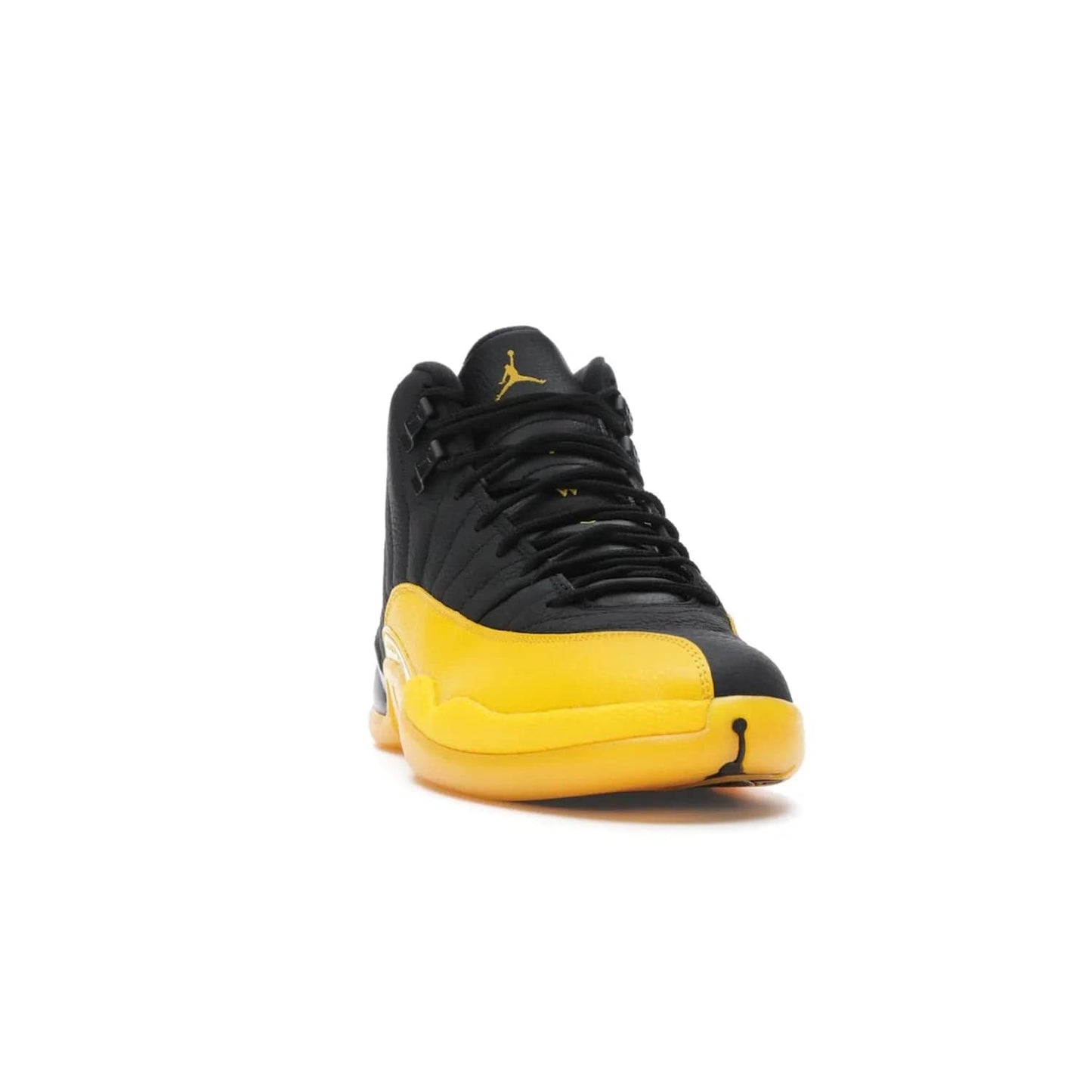 Jordan 12 Retro Black University Gold - Image 8 - Only at www.BallersClubKickz.com - This Jordan 12 Retro features a black tumbled leather upper and University Gold accents for a modern twist. Boasting Jordan "Two Three" branding and a yellow sole, these shoes will elevate your wardrobe. Fresh, sleek, and one of a kind - the Jordan 12 University Gold is your summer sneaker.