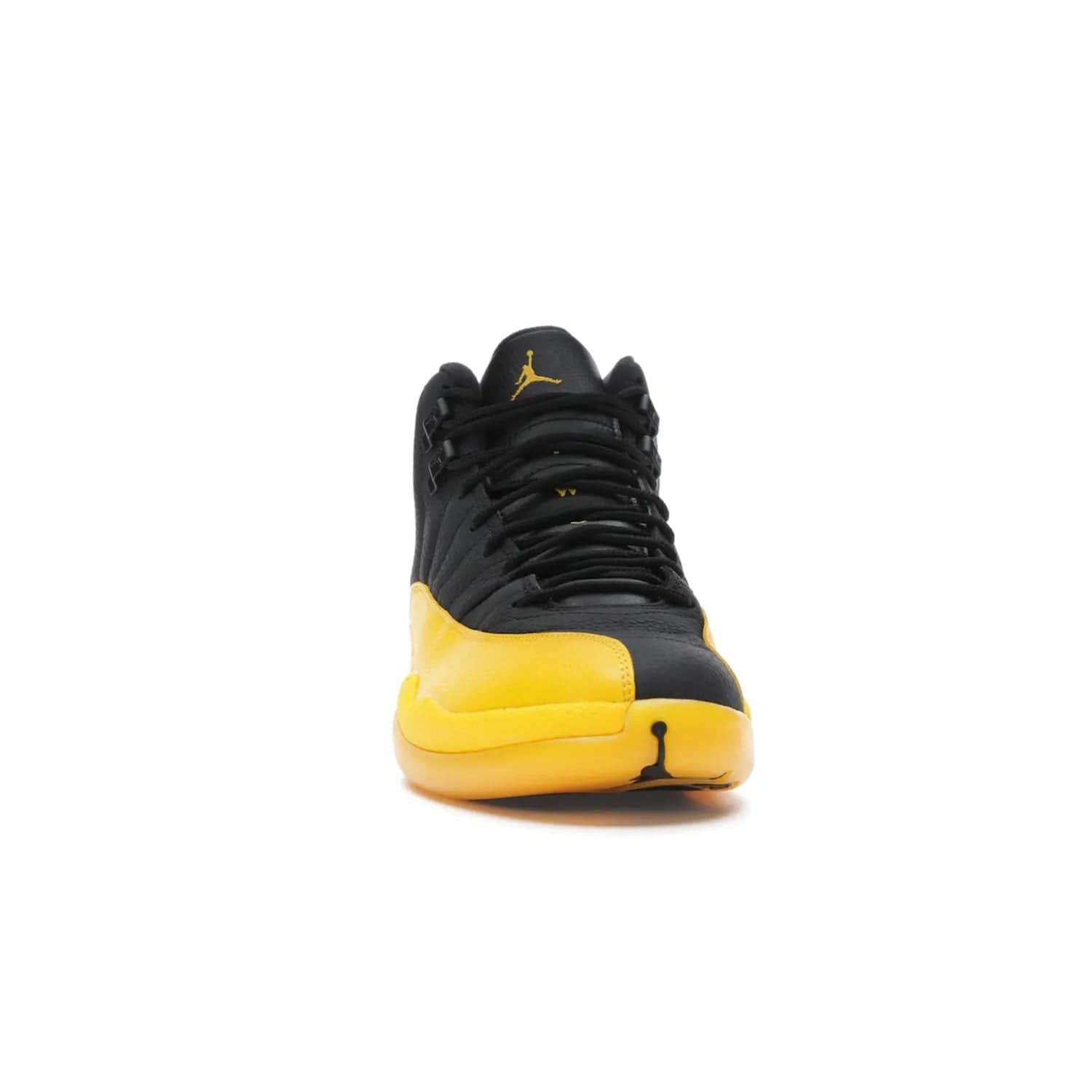 Jordan 12 Retro Black University Gold - Image 9 - Only at www.BallersClubKickz.com - This Jordan 12 Retro features a black tumbled leather upper and University Gold accents for a modern twist. Boasting Jordan "Two Three" branding and a yellow sole, these shoes will elevate your wardrobe. Fresh, sleek, and one of a kind - the Jordan 12 University Gold is your summer sneaker.