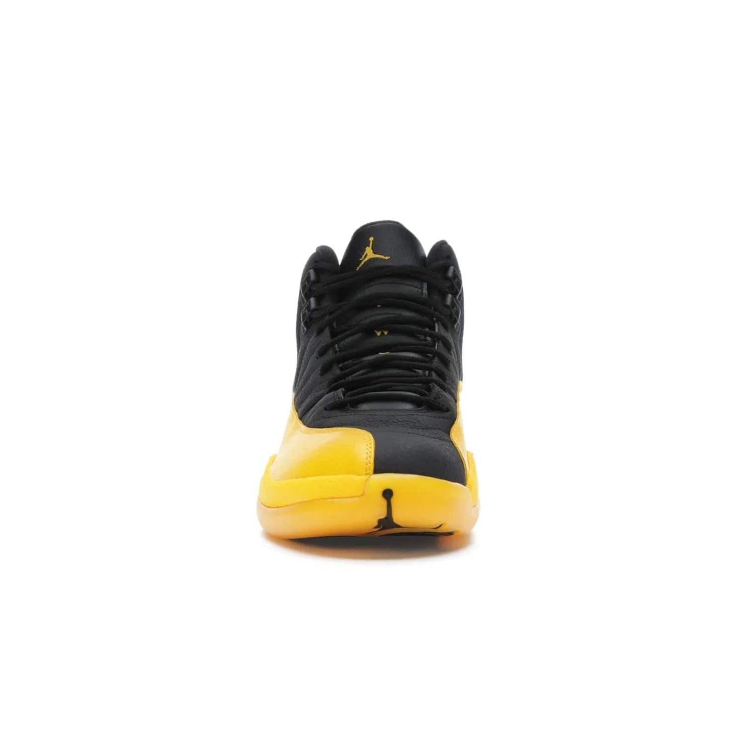 Jordan 12 Retro Black University Gold - Image 10 - Only at www.BallersClubKickz.com - This Jordan 12 Retro features a black tumbled leather upper and University Gold accents for a modern twist. Boasting Jordan "Two Three" branding and a yellow sole, these shoes will elevate your wardrobe. Fresh, sleek, and one of a kind - the Jordan 12 University Gold is your summer sneaker.