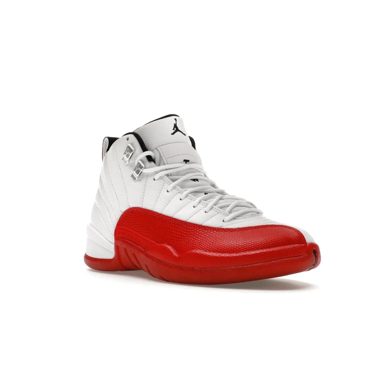 Jordan 12 Retro Cherry (2023) - Image 5 - Only at www.BallersClubKickz.com - Live your sneaker legend with the Jordan 12 Retro Cherry. Iconic pebbled leather mudguards, quilted uppers, and varsity red accents make this 1997 classic a must-have for 2023. Shine on with silver hardware and matching midsoles, and bring it all together for limited-edition style on October 28th. Step into Jordan legacy with the Retro Cherry.