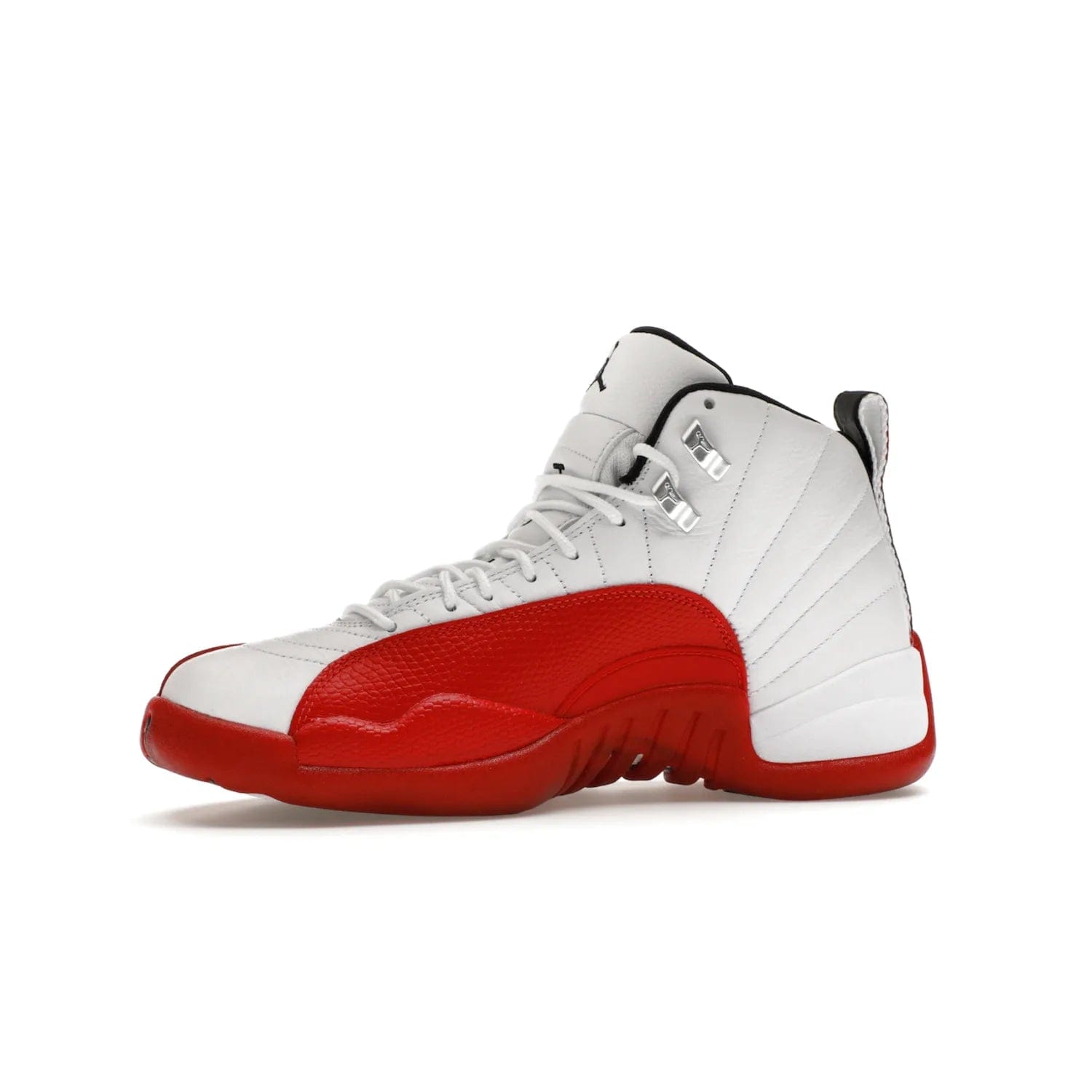 Jordan 12 Retro Cherry (2023) - Image 17 - Only at www.BallersClubKickz.com - Live your sneaker legend with the Jordan 12 Retro Cherry. Iconic pebbled leather mudguards, quilted uppers, and varsity red accents make this 1997 classic a must-have for 2023. Shine on with silver hardware and matching midsoles, and bring it all together for limited-edition style on October 28th. Step into Jordan legacy with the Retro Cherry.