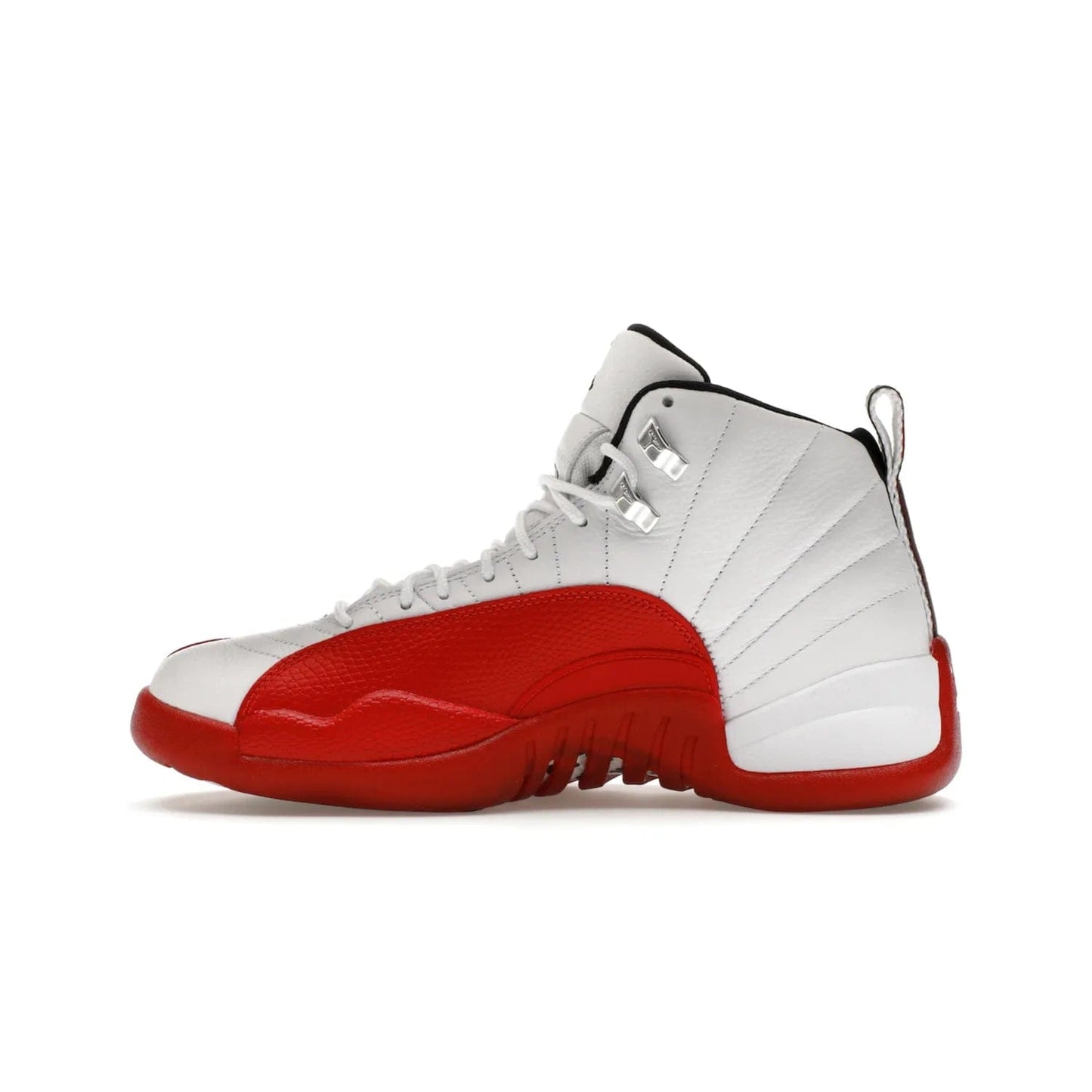 Jordan 12 Retro Cherry (2023) - Image 19 - Only at www.BallersClubKickz.com - Live your sneaker legend with the Jordan 12 Retro Cherry. Iconic pebbled leather mudguards, quilted uppers, and varsity red accents make this 1997 classic a must-have for 2023. Shine on with silver hardware and matching midsoles, and bring it all together for limited-edition style on October 28th. Step into Jordan legacy with the Retro Cherry.
