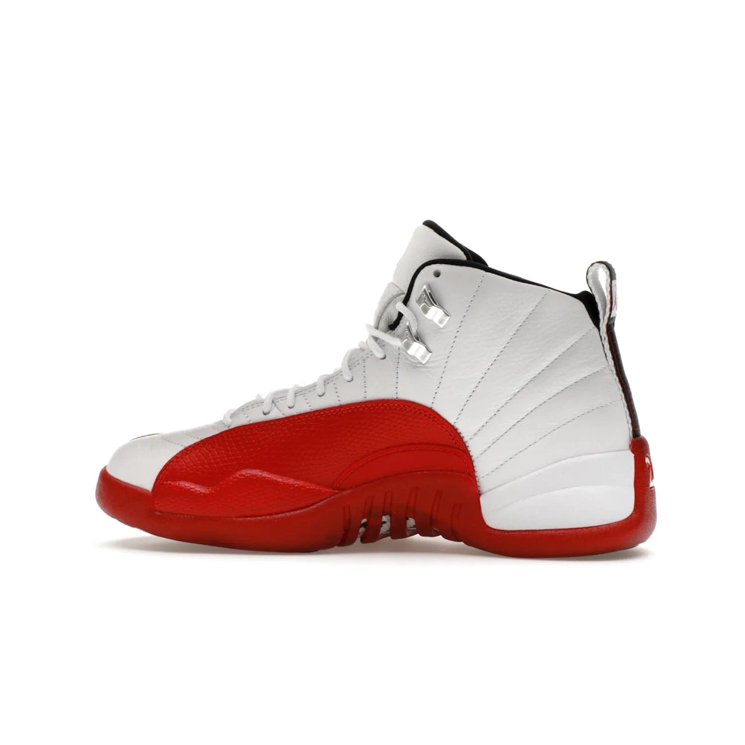 Jordan 12 Retro Cherry (2023) - Image 20 - Only at www.BallersClubKickz.com - Live your sneaker legend with the Jordan 12 Retro Cherry. Iconic pebbled leather mudguards, quilted uppers, and varsity red accents make this 1997 classic a must-have for 2023. Shine on with silver hardware and matching midsoles, and bring it all together for limited-edition style on October 28th. Step into Jordan legacy with the Retro Cherry.