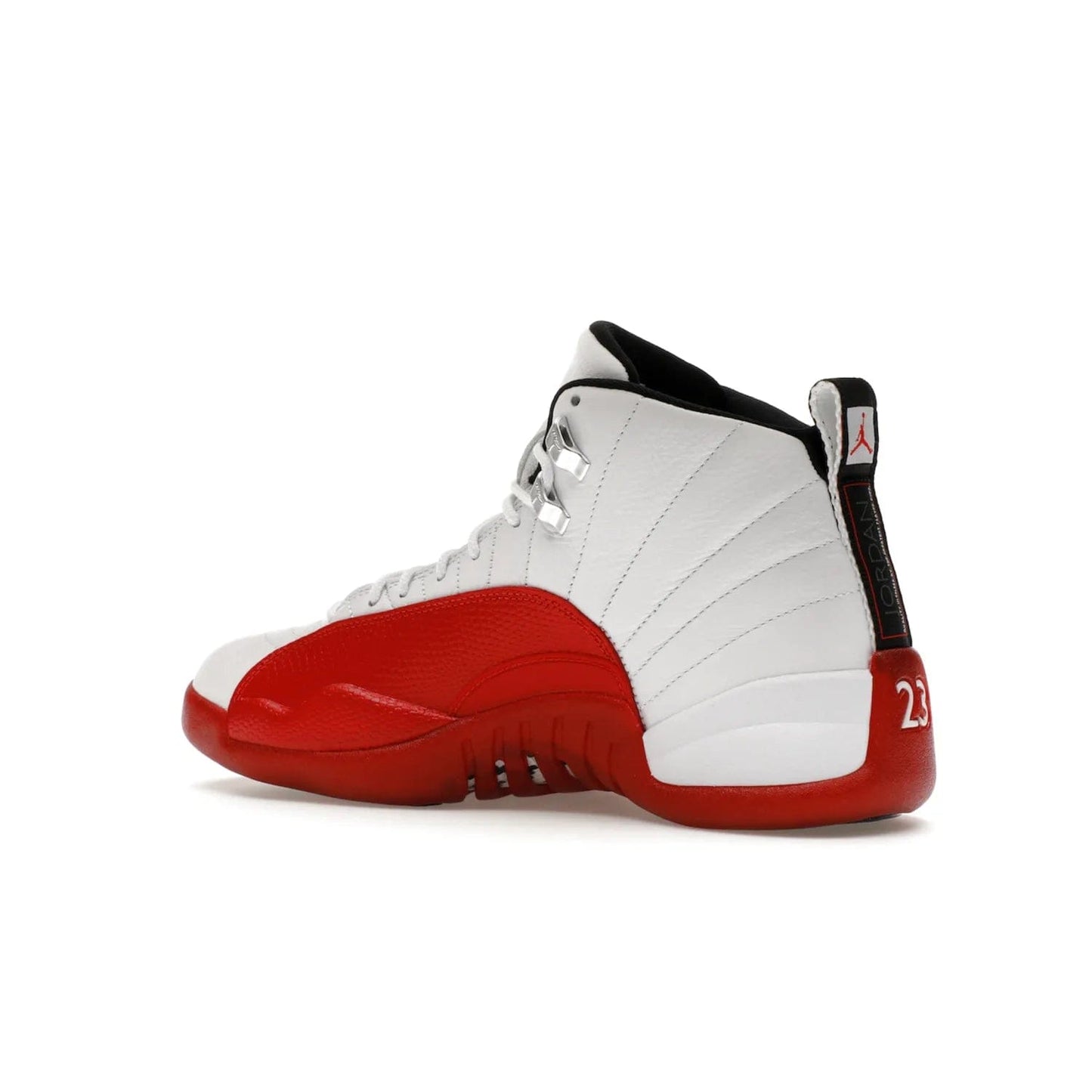 Jordan 12 Retro Cherry (2023) - Image 22 - Only at www.BallersClubKickz.com - Live your sneaker legend with the Jordan 12 Retro Cherry. Iconic pebbled leather mudguards, quilted uppers, and varsity red accents make this 1997 classic a must-have for 2023. Shine on with silver hardware and matching midsoles, and bring it all together for limited-edition style on October 28th. Step into Jordan legacy with the Retro Cherry.